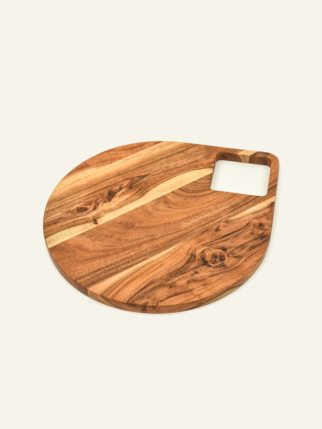 

JAIPUR FASHION MODE Brown Round-Shaped Wooden Chopping Board With Square Handle