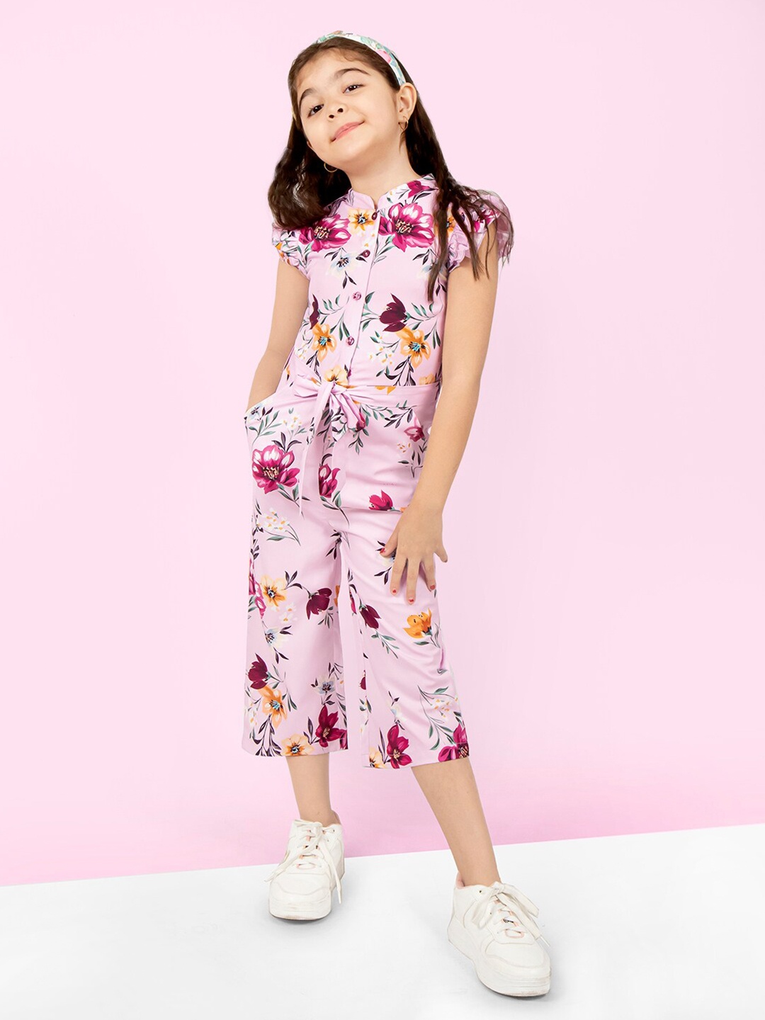 

Naughty Ninos Girls Printed Mandarin Collar Capri Jumpsuit, Pink