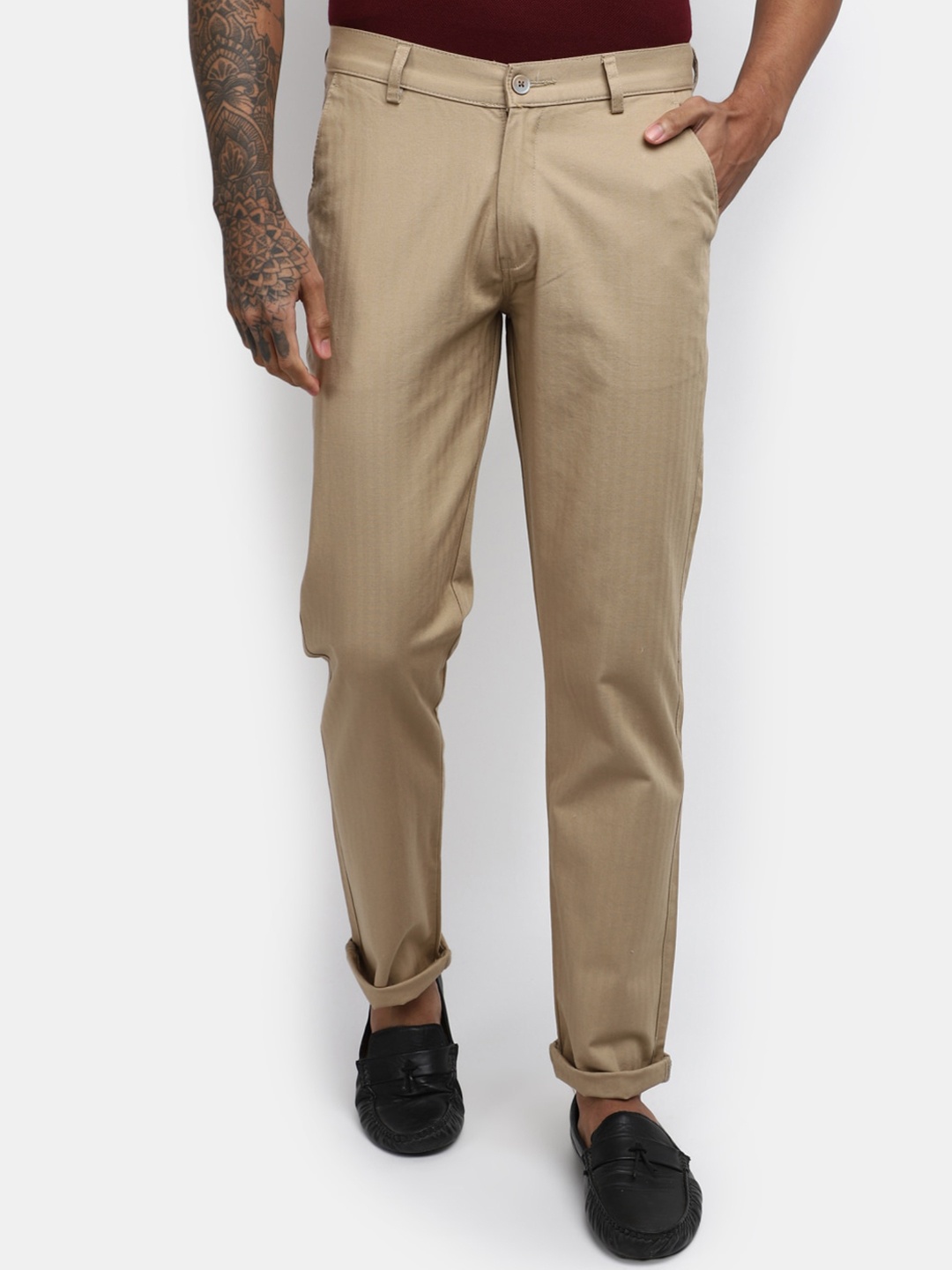 

V-Mart Men Mid-Rise Reversible Cotton Trousers, Khaki