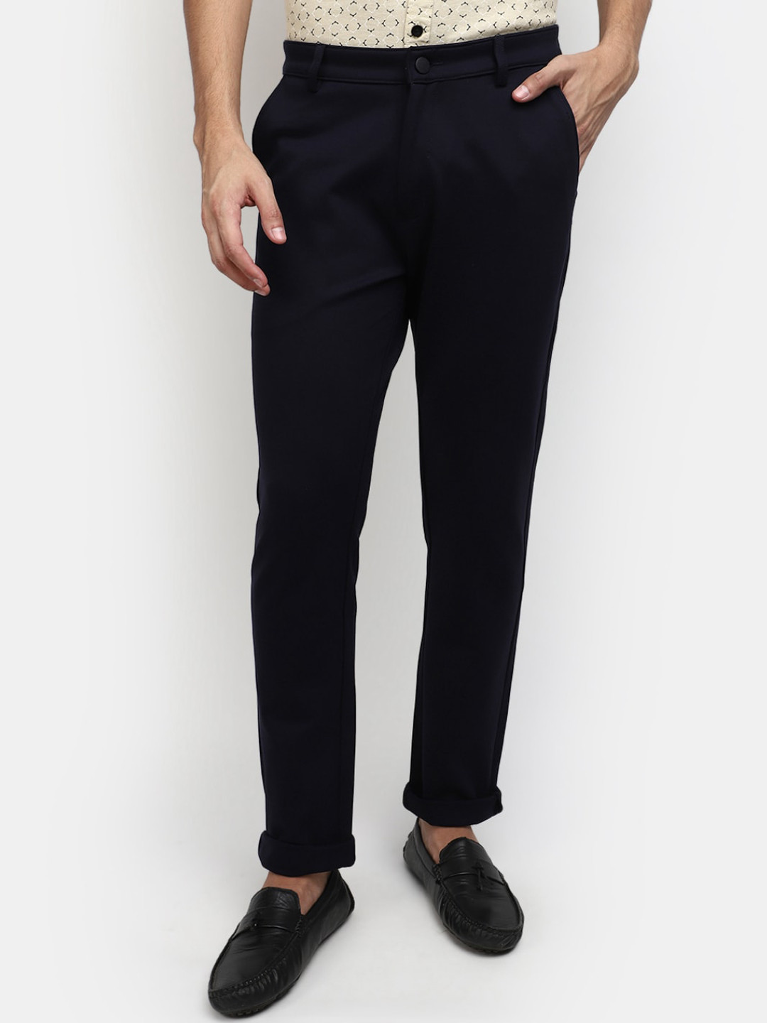 

V-Mart Men Mid-Rise Reversible Cotton Chinos Trousers, Navy blue