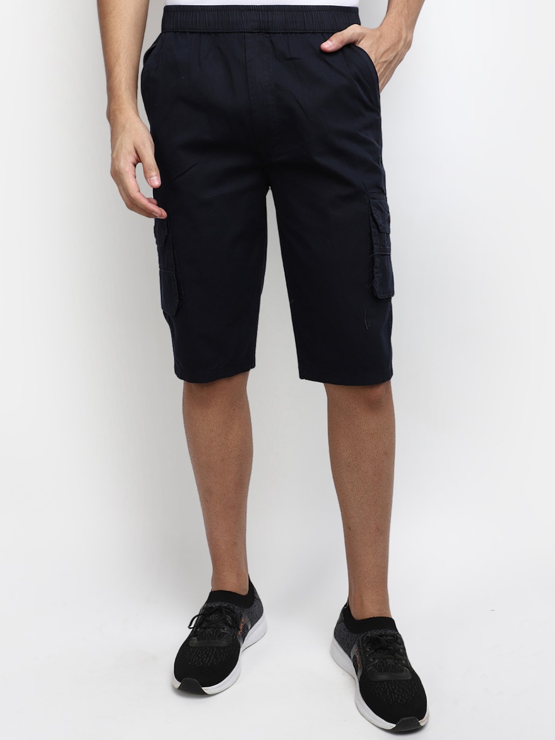

V-Mart Men Mid-Rise Twill Cotton Cargo Shorts, Navy blue