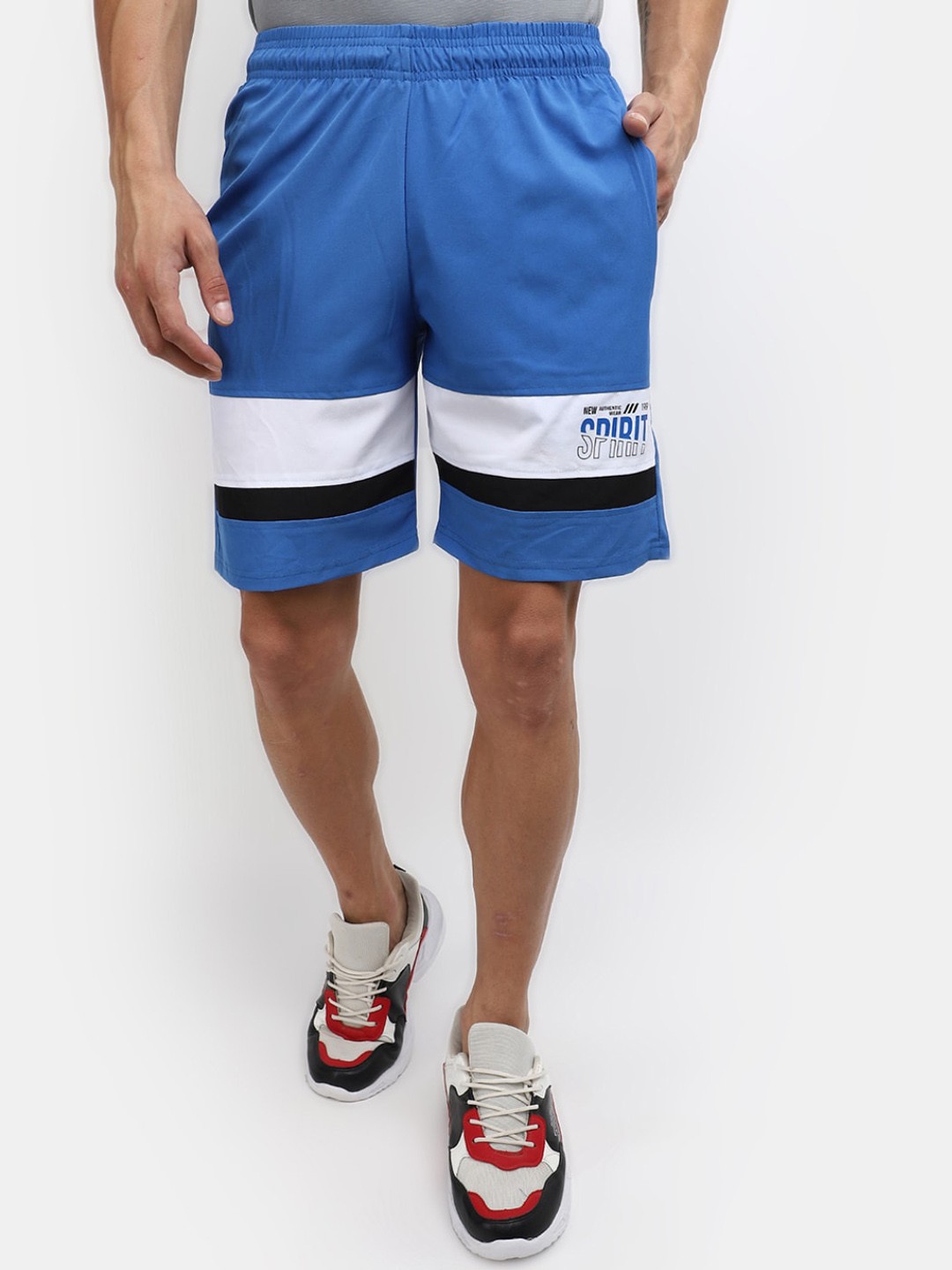 

V-Mart Men Colourblocked Cotton Sports Shorts, Blue