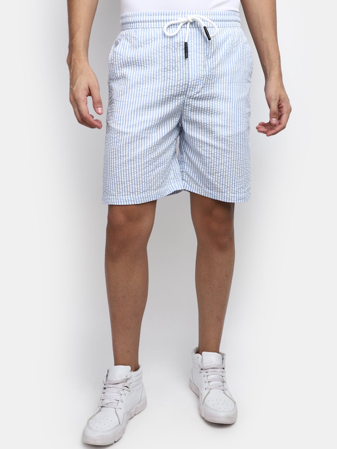 

V-Mart Men Striped Cotton Shorts, Blue