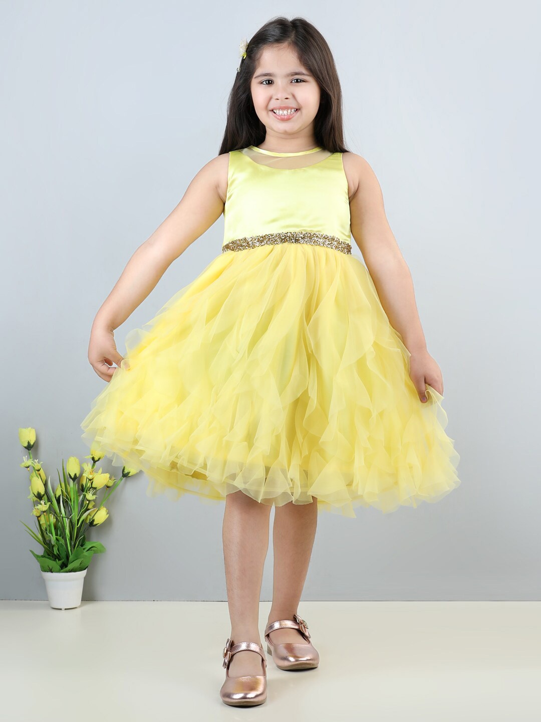 

Toy Balloon kids Girls Net Fit & Flare Dress, Yellow