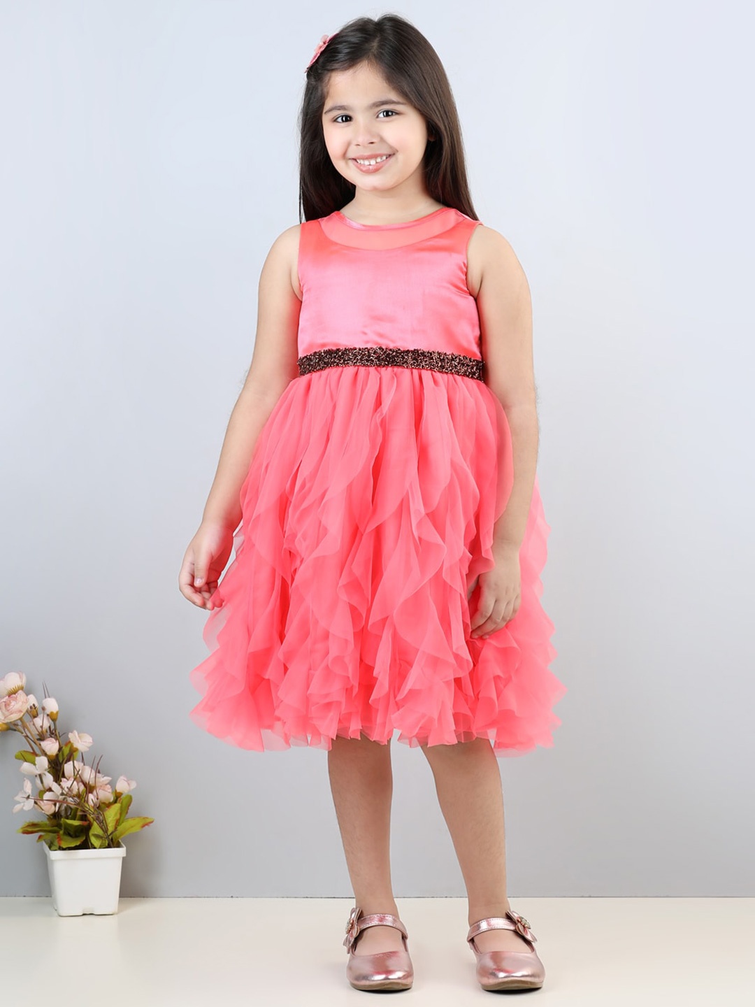 

Toy Balloon kids Girls Embellished Net Fit & Flare Dress, Pink