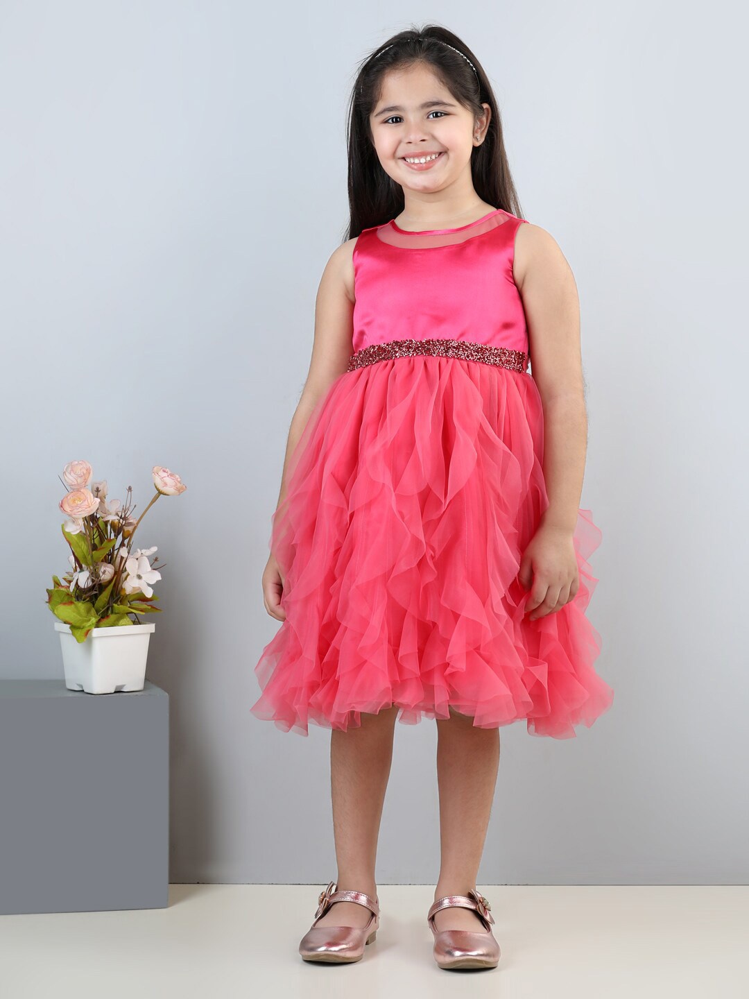 Toy Balloon kids Girls Net Fit & Flare Dress, Coral