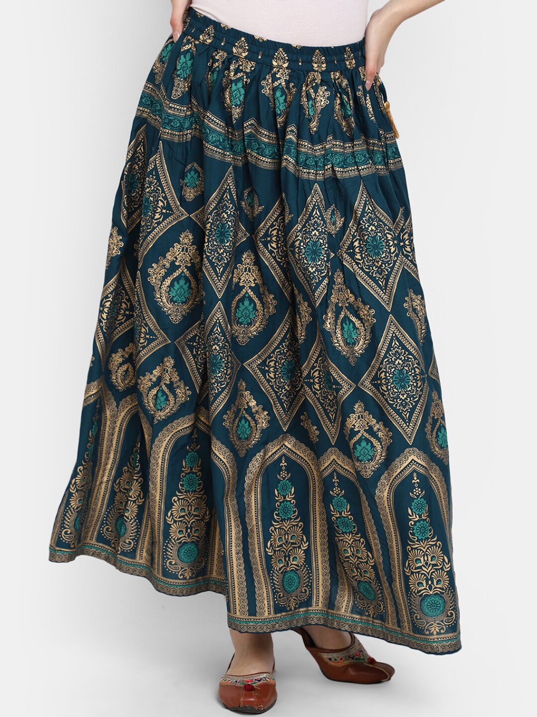 

V-Mart Ethnic Printed Flared Maxi Skirts, Blue