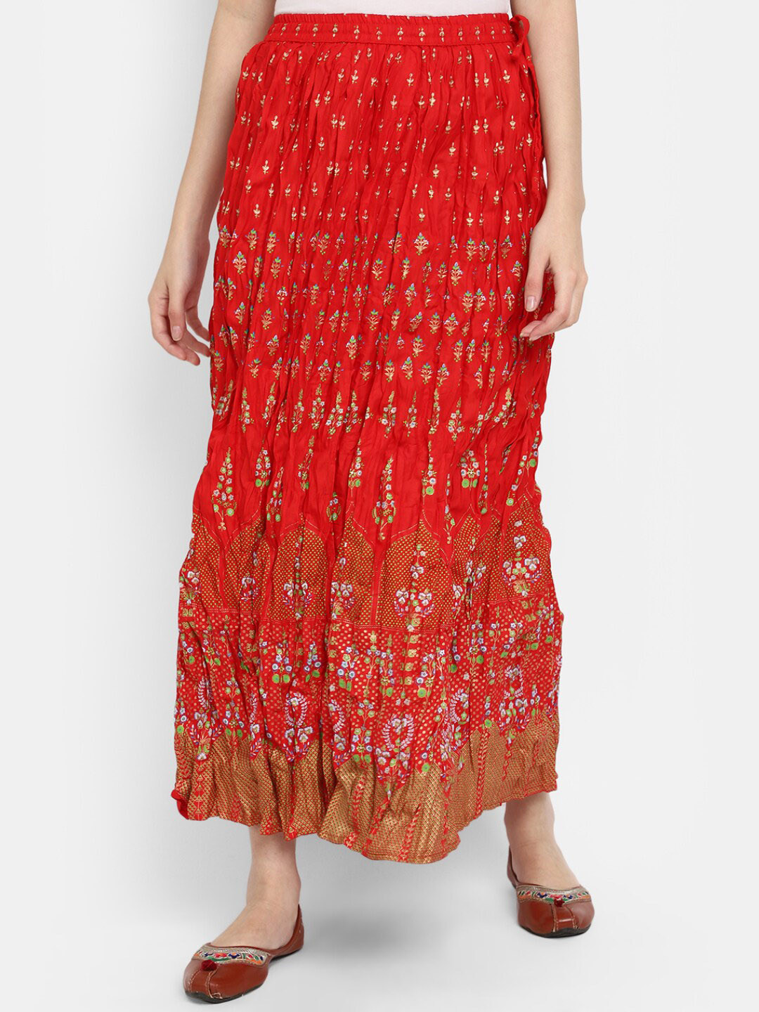 

V-Mart Women Ethnic Motifs Printed Maxi Straight Skirt, Red