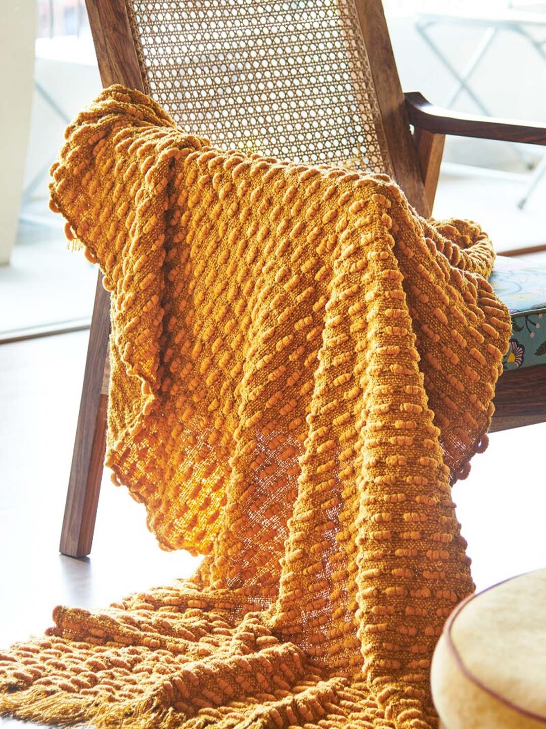

Chumbak Mustard Yellow Self-Design Throw