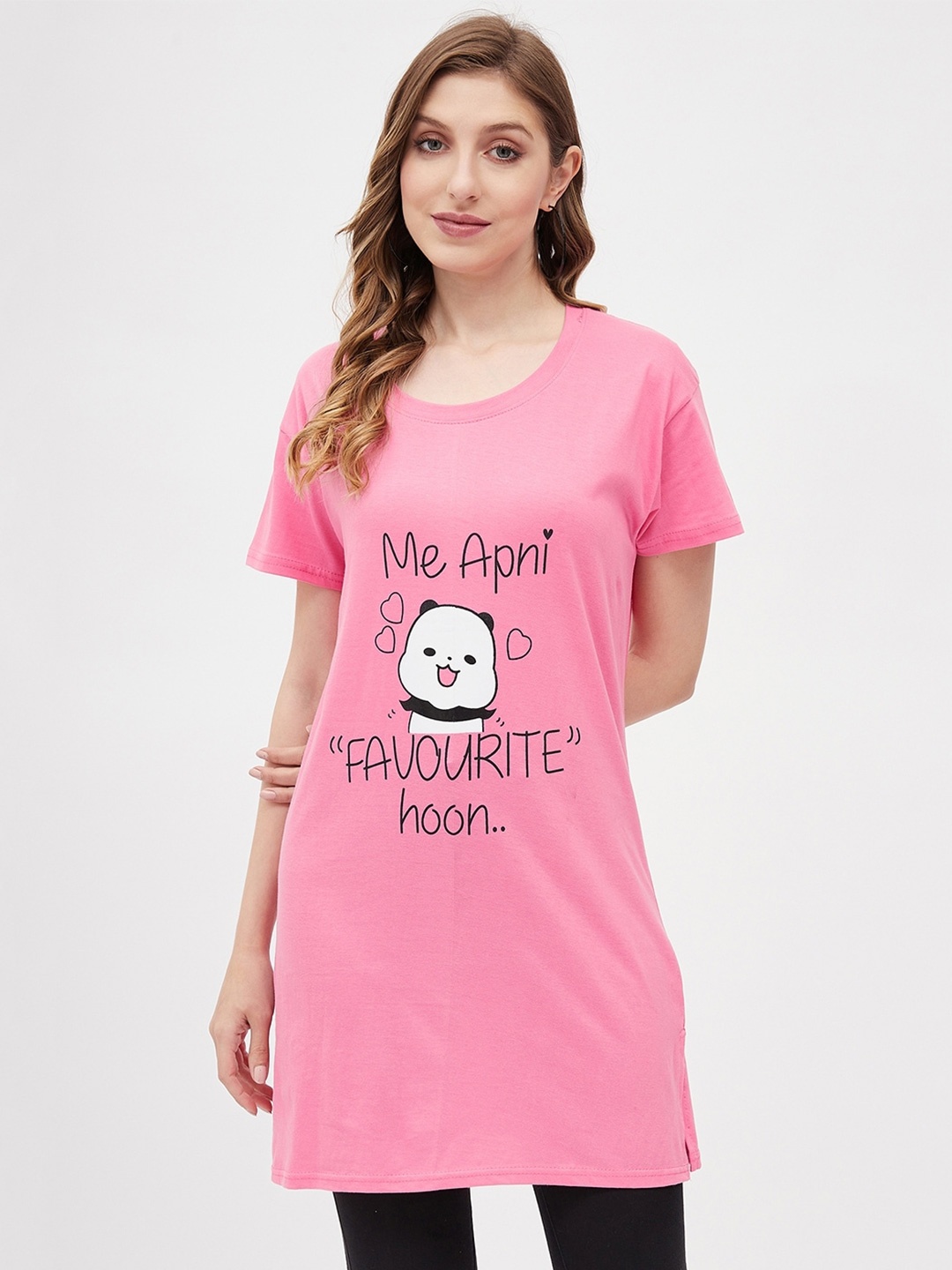 

Christy World Typography Printed Longline T-shirt, Pink