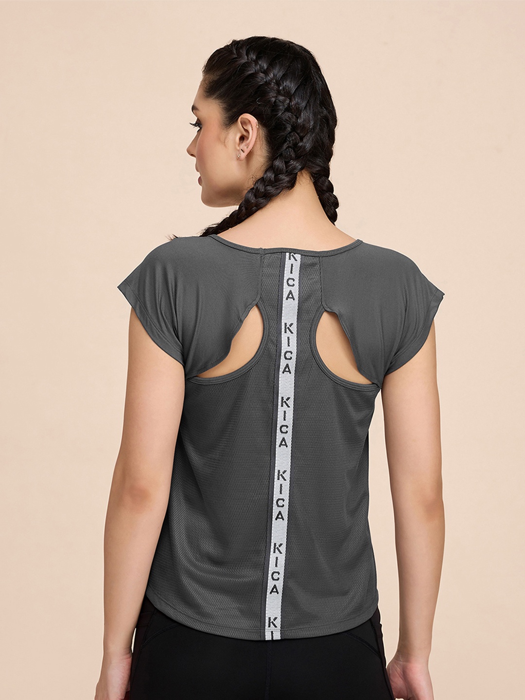 

KICA Raglan Sleeves Cut Outs Styled Anti-Odour Lightweight Breathability Running T-Shirt, Grey