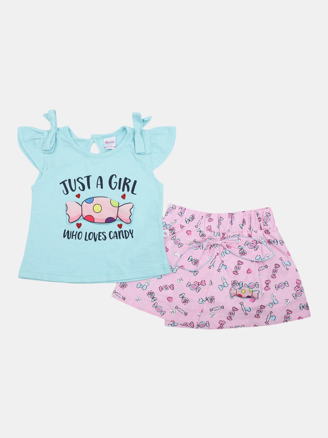 

V-Mart Girls Printed Pure Cotton Top with Shorts, Blue