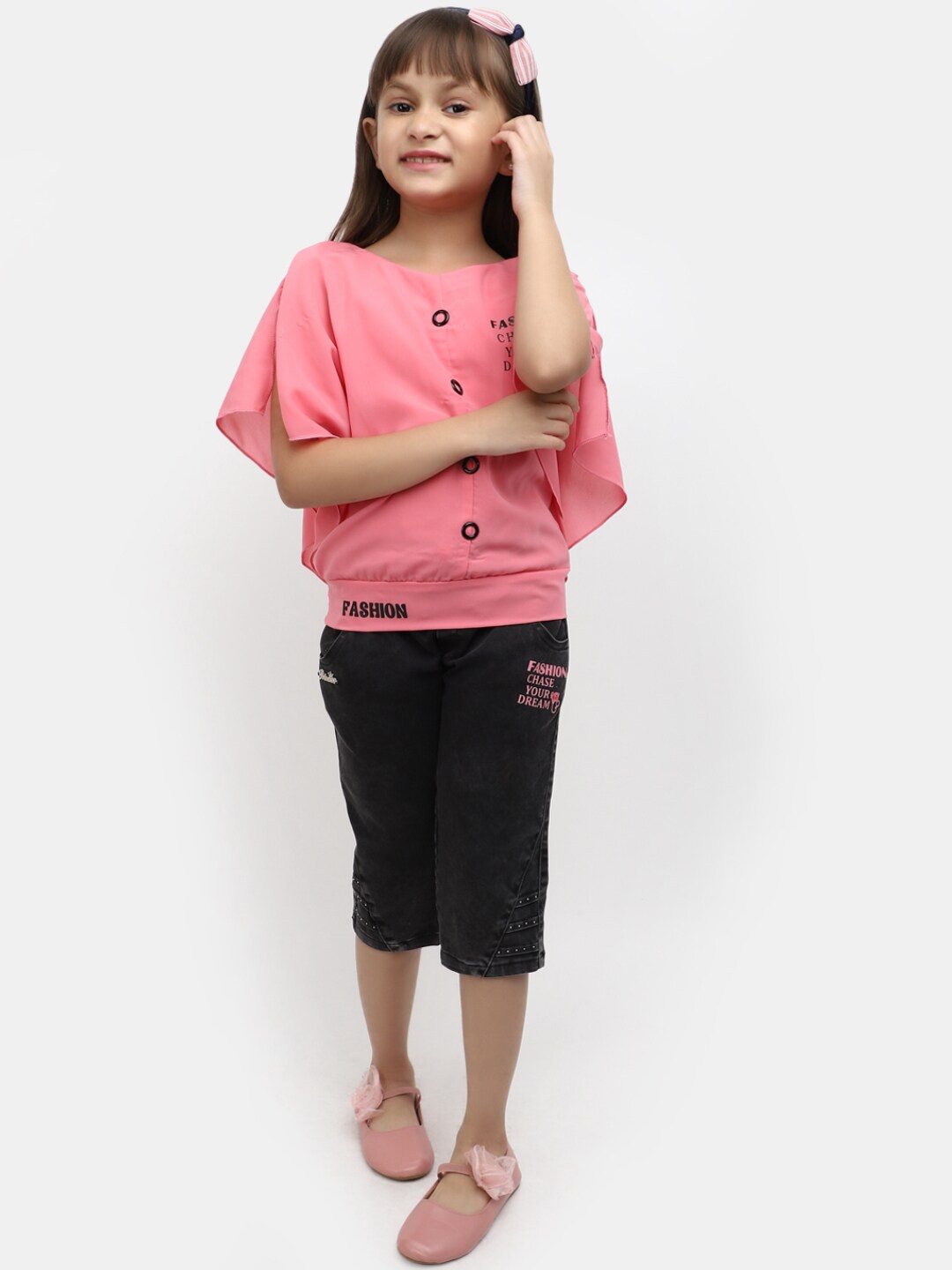 

V-Mart Girls Printed Pure Cotton Top With Shorts, Fuchsia