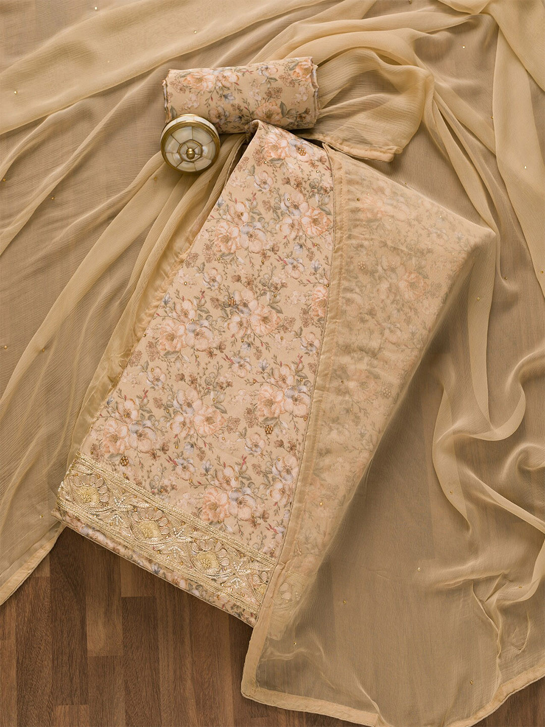 

Koskii Printed Unstitched Dress Material, Beige