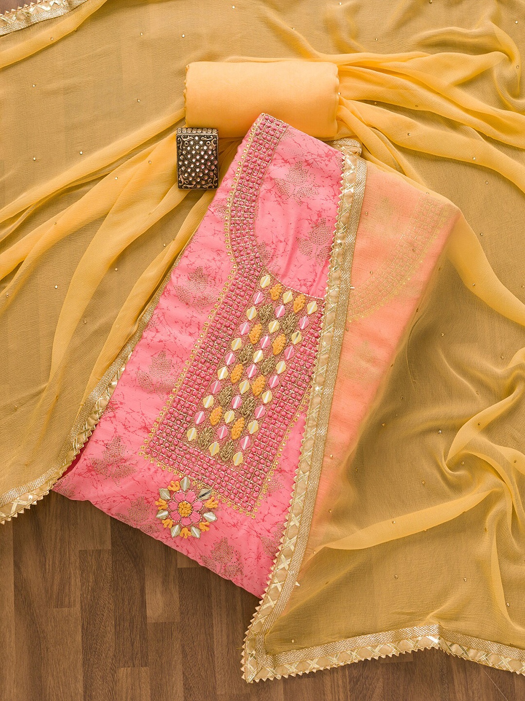 

Koskii Embroidered Unstitched Dress Material, Pink