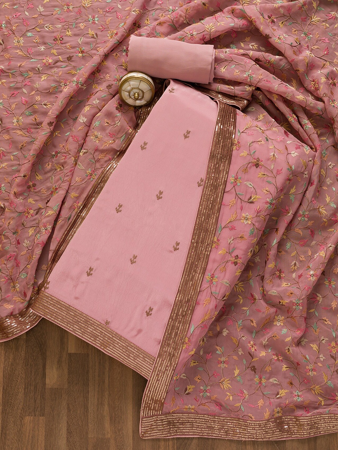 

Koskii Embroidered Unstitched Dress Material, Pink