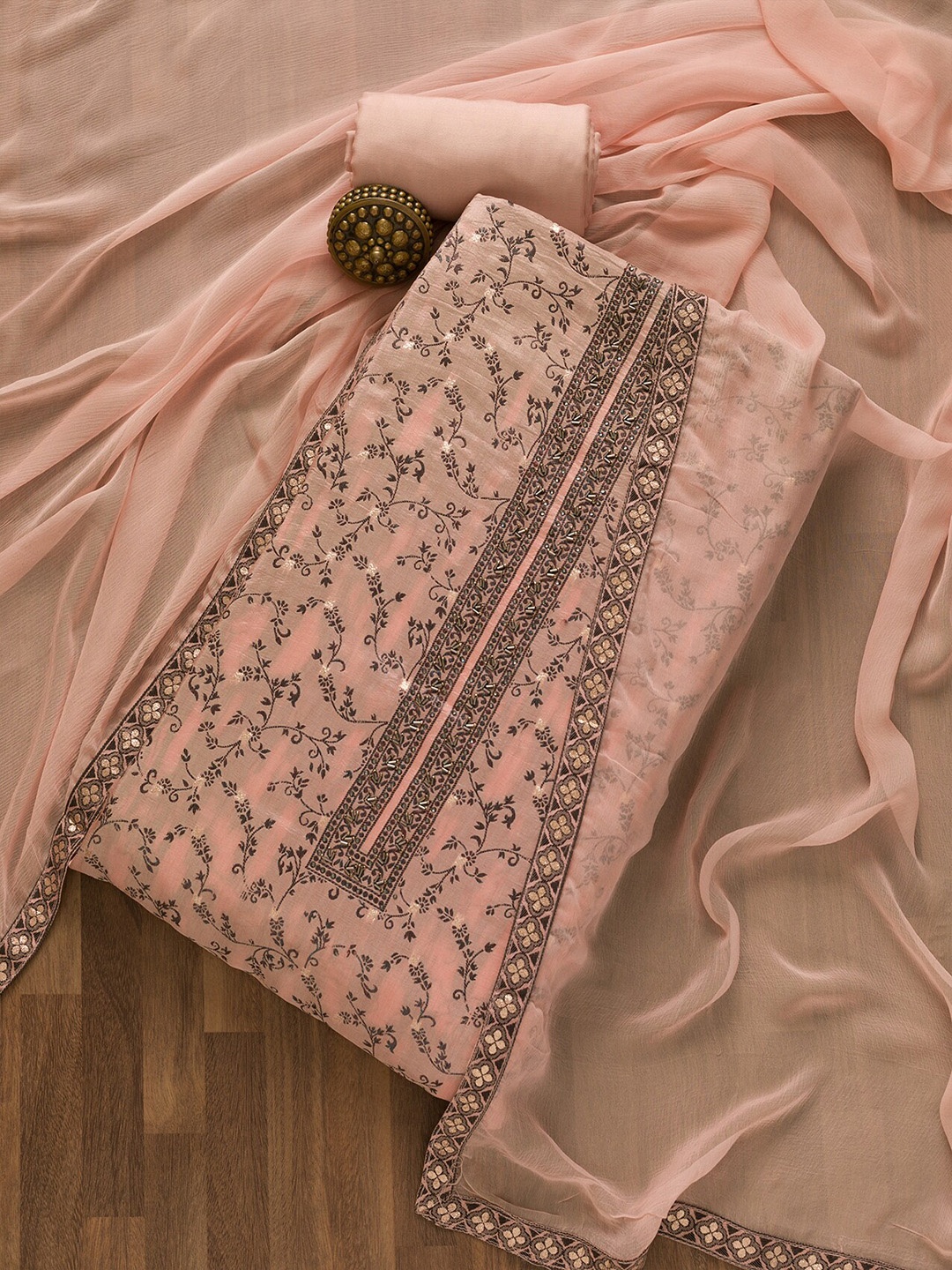 

Koskii Floral Woven Design Unstitched Dress Material, Peach