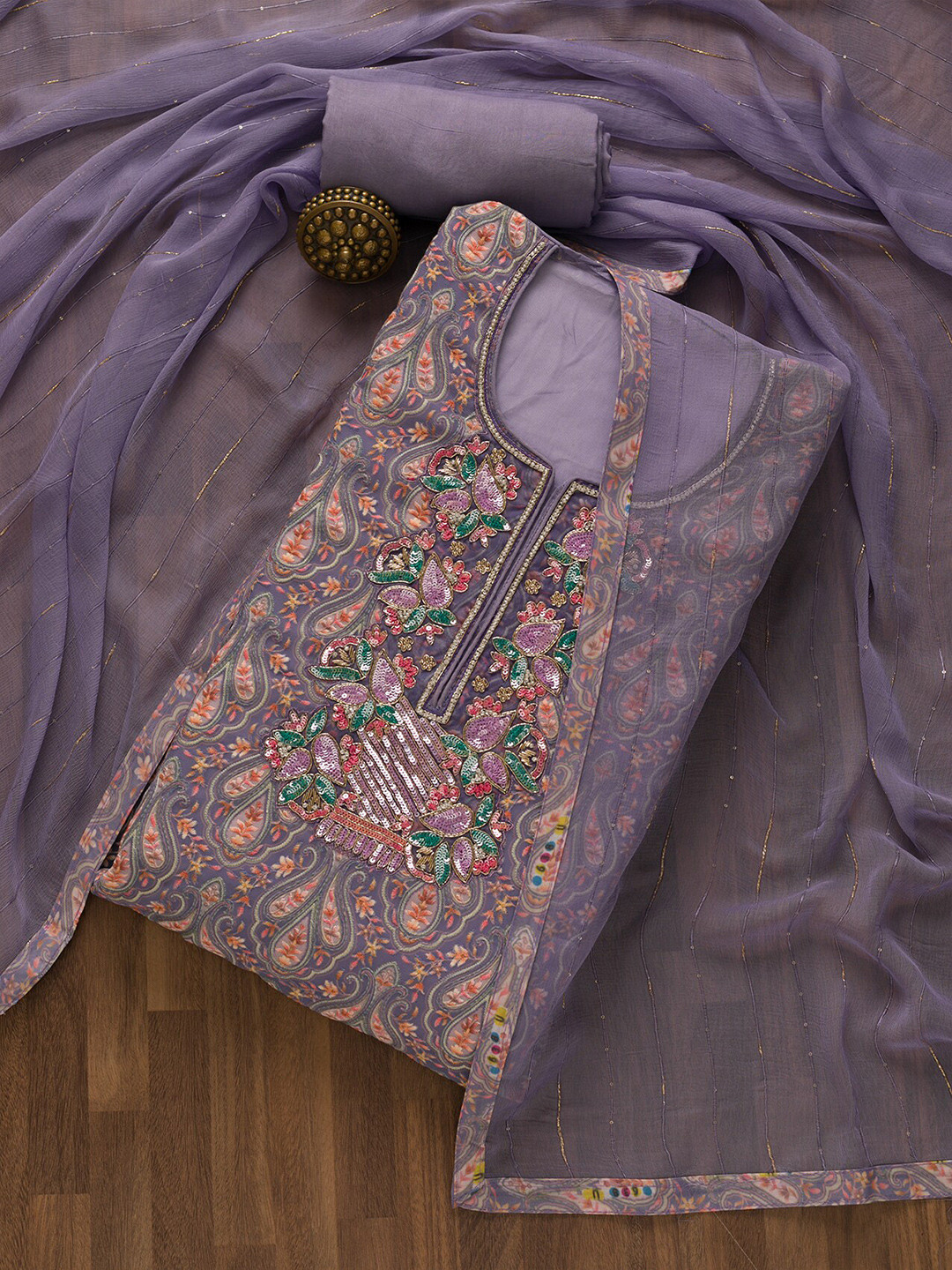 

Koskii Embroidered Unstitched Dress Material, Purple