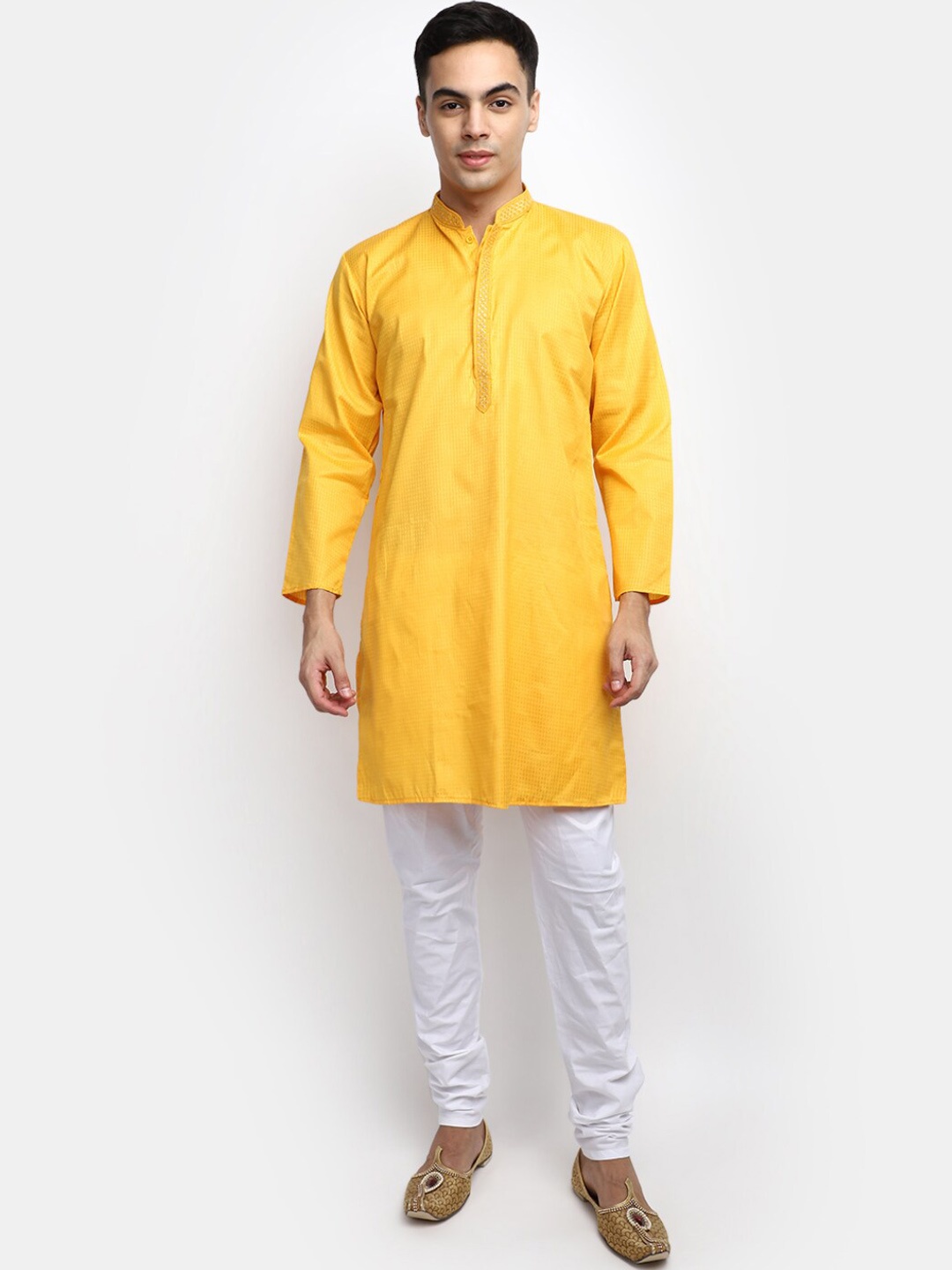 

V-Mart Ethnic Motifs Woven Design Thread Work Pure Cotton Kurta with Pyjamas, Yellow