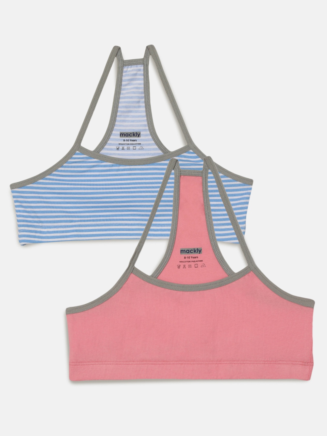 

mackly Girls Pack of 2 All Day Comfort Halter Straps Full Coverage Bra, Grey