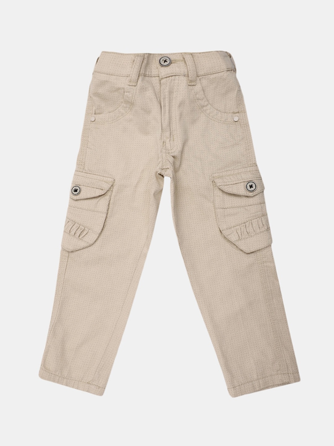 

V-Mart Boys Self Design Mid-Rise Easy Wash Cotton Cargos Trousers, Beige