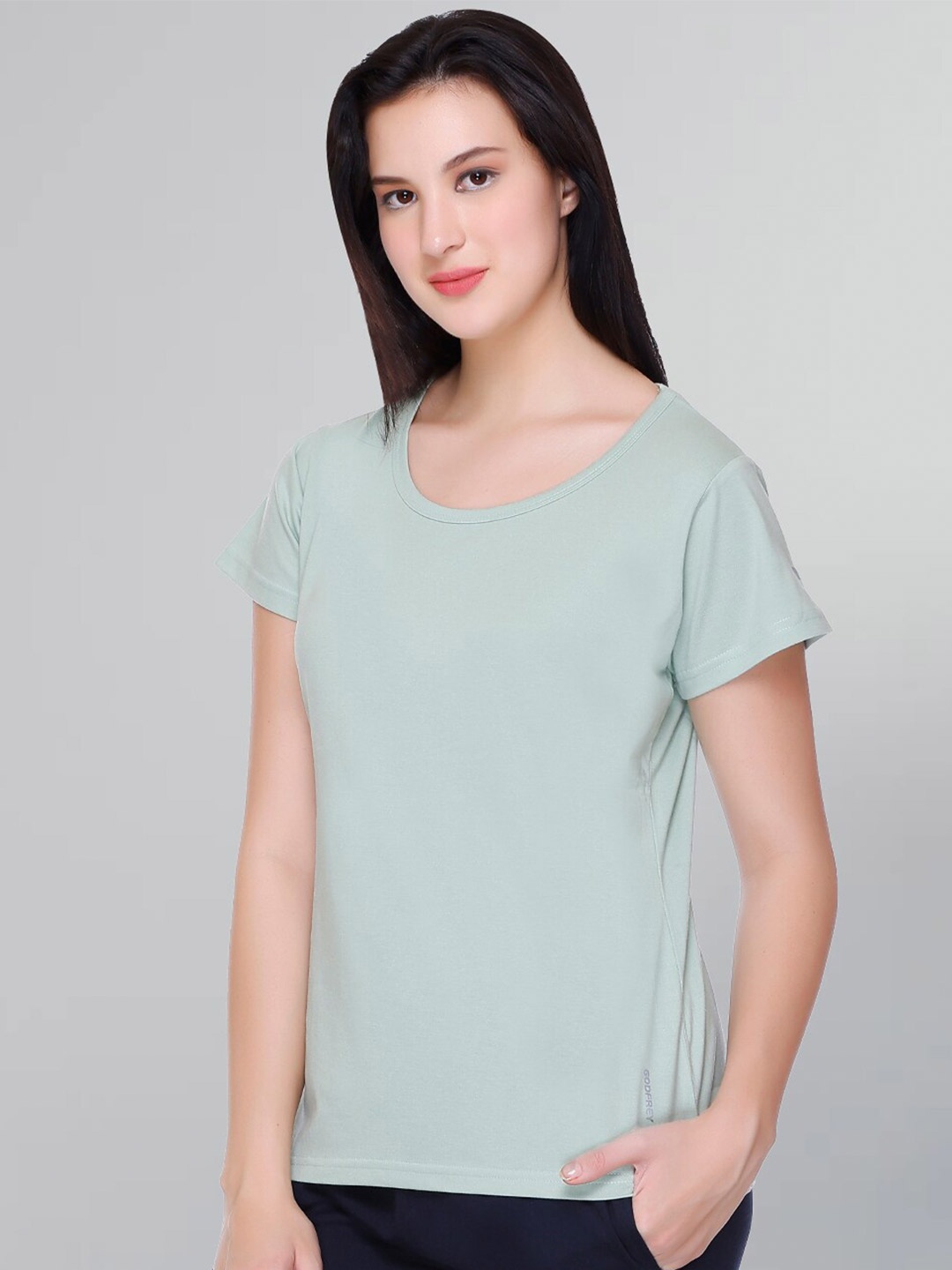 

GODFREY Regular Fit Cotton Knitted T-shirt, Sea green