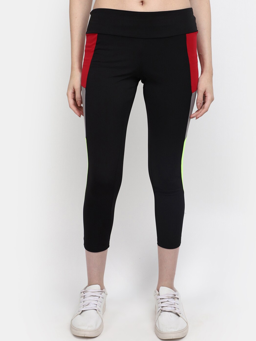 

V-Mart Women Mid-Rise Colourblocked Three-Fourth Track Pants, Black