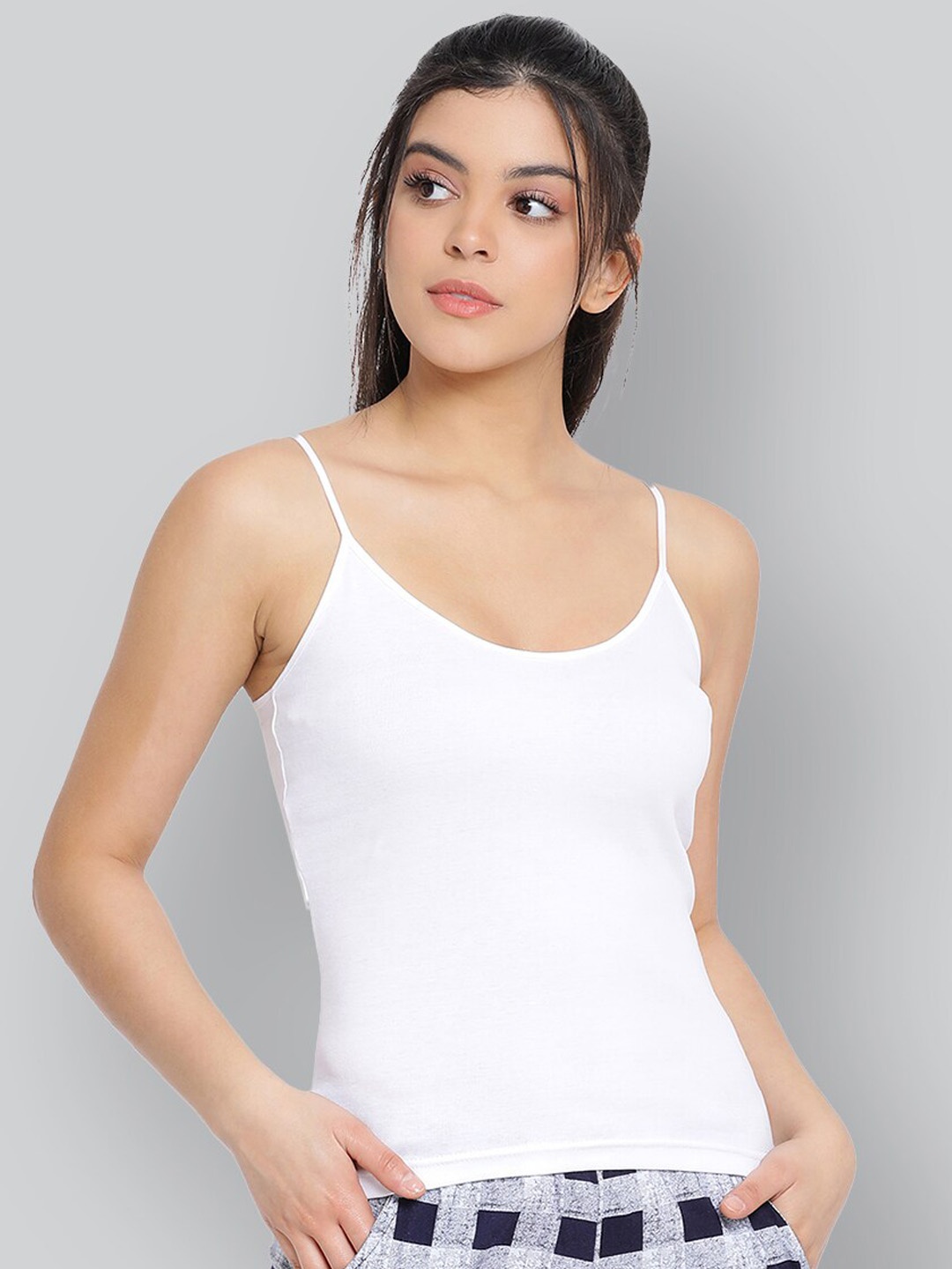

LYRA Combed Cotton Camisole With Adjustable Strap, White