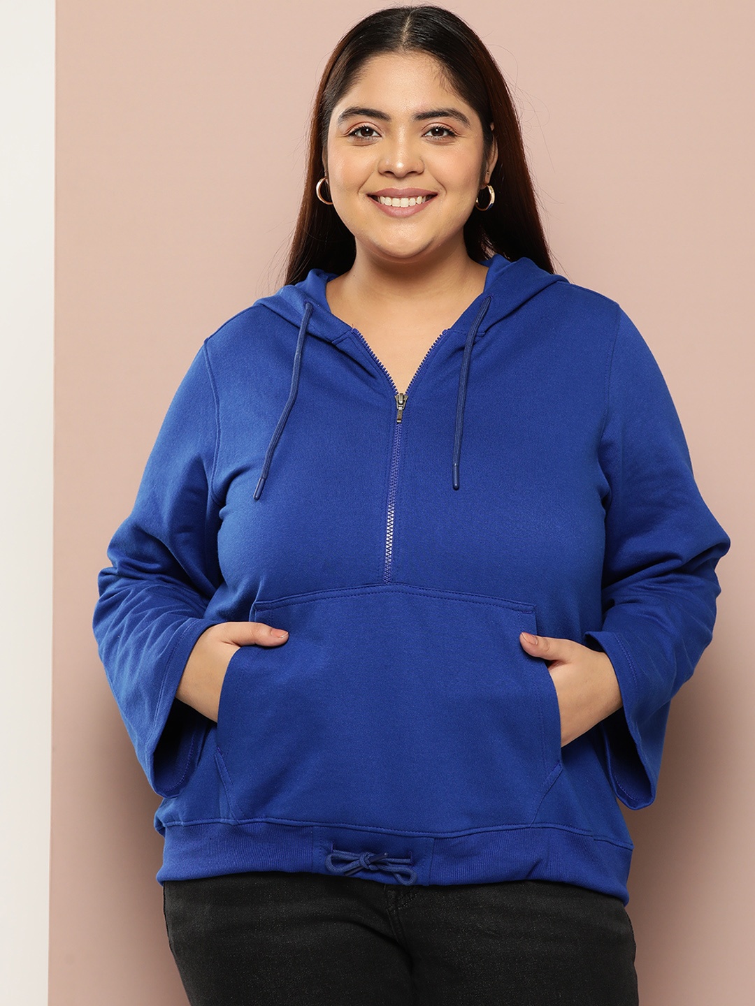 

Sztori Plus Size Kangaroo Pocket Hooded Sweatshirt, Navy blue