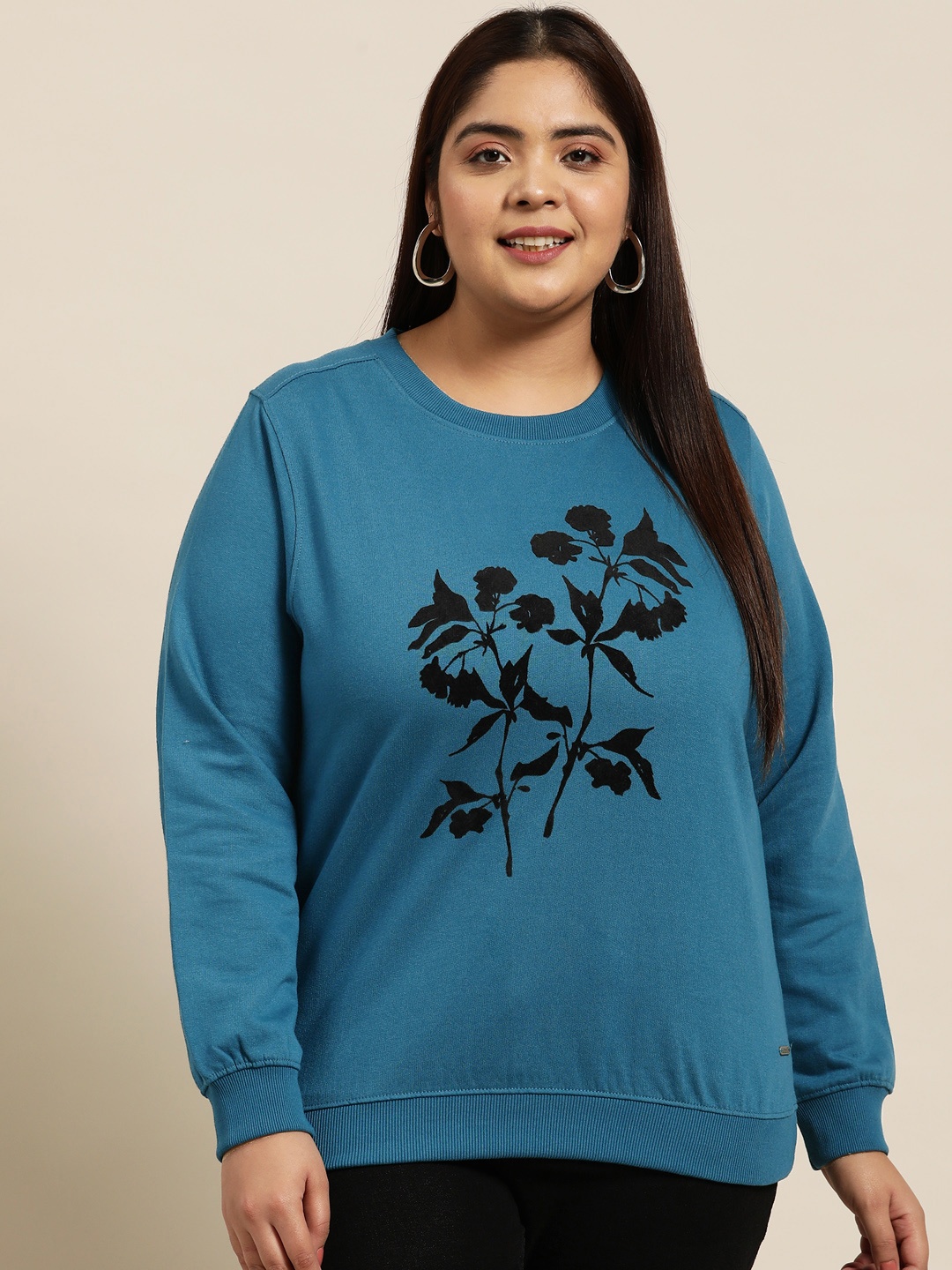 

Sztori Plus Size Women Printed Sweatshirt, Teal