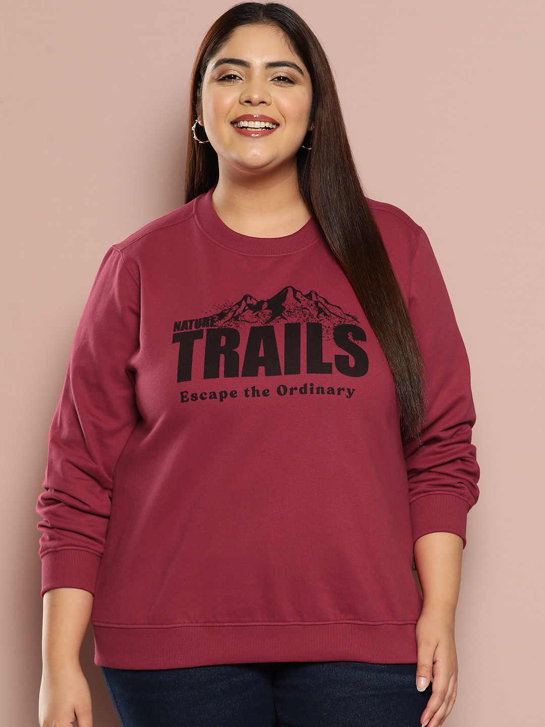 

Sztori Plus Size Printed Sweatshirt, Maroon