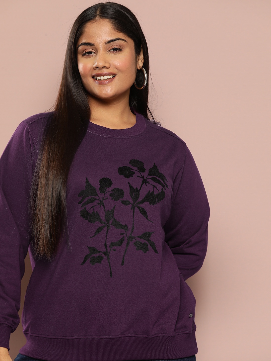 

Sztori Plus Size Embossed Print Sweatshirt, Purple