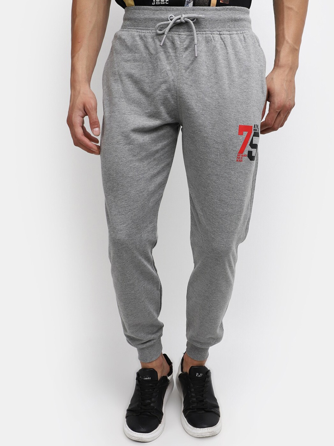 

V-Mart Men Mid-Rise Cotton Joggers, Grey melange