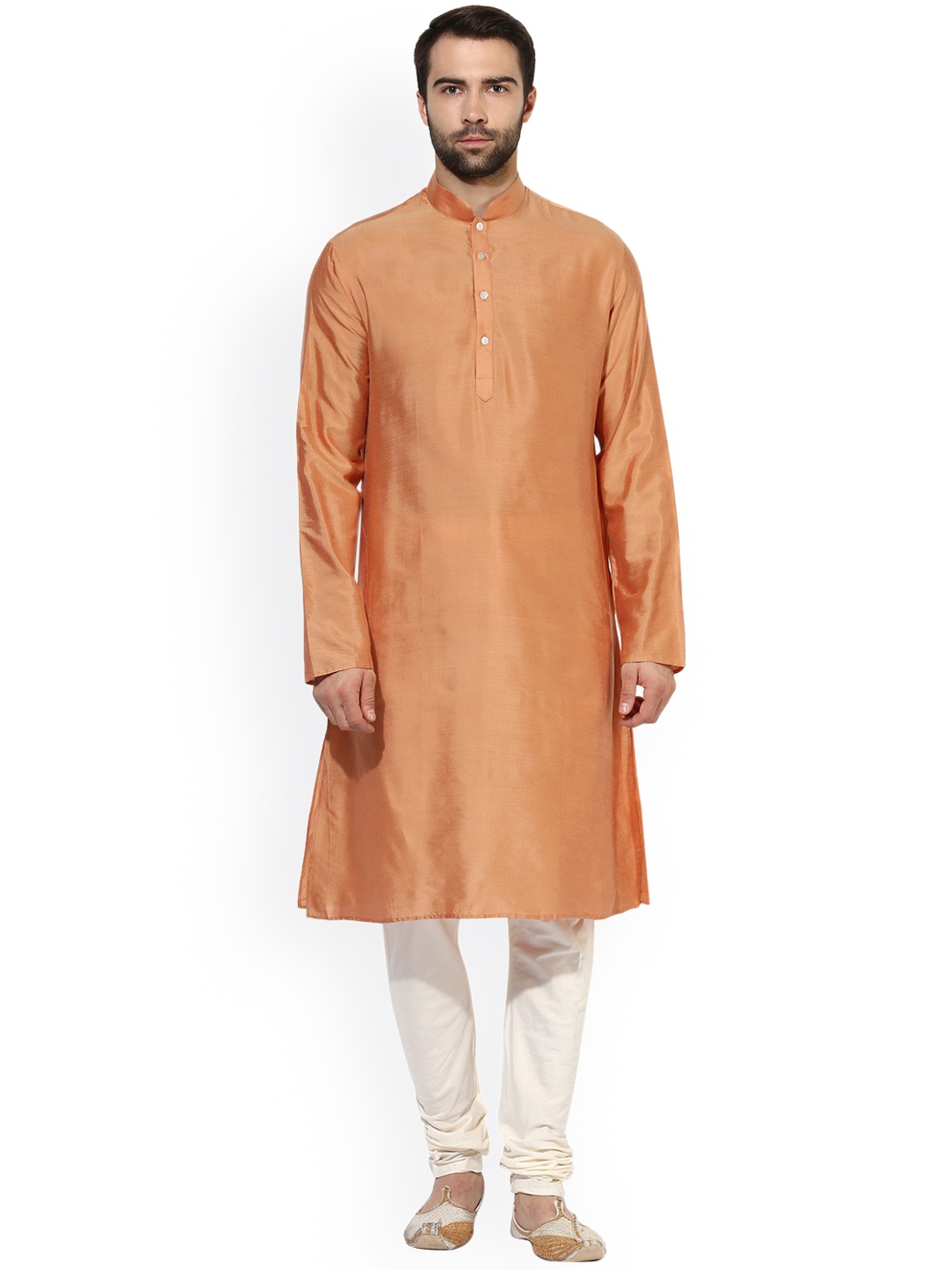 

KISAH Men Peach-Coloured & Cream-Coloured Self Design Kurta with Pyjamas