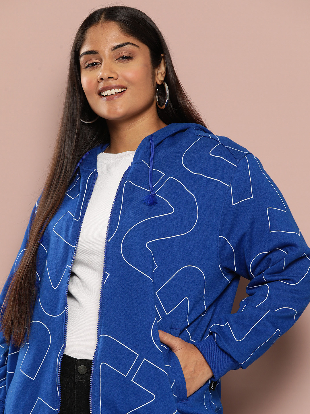 

Sztori Plus Size Printed Hooded Sweatshirt, Navy blue