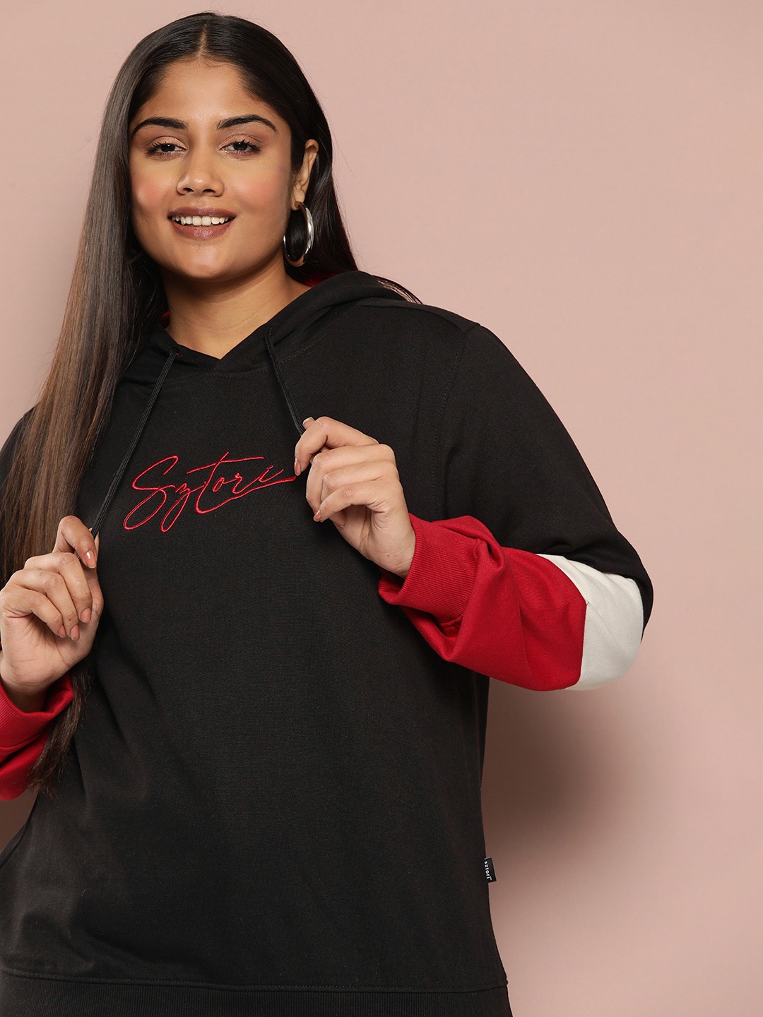 

Sztori Plus Size Brand Logo Embroidered Hooded Sweatshirt, Black