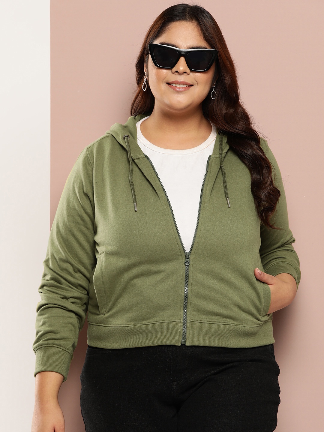 

Sztori Women Plus Size Hooded Sweatshirt, Olive