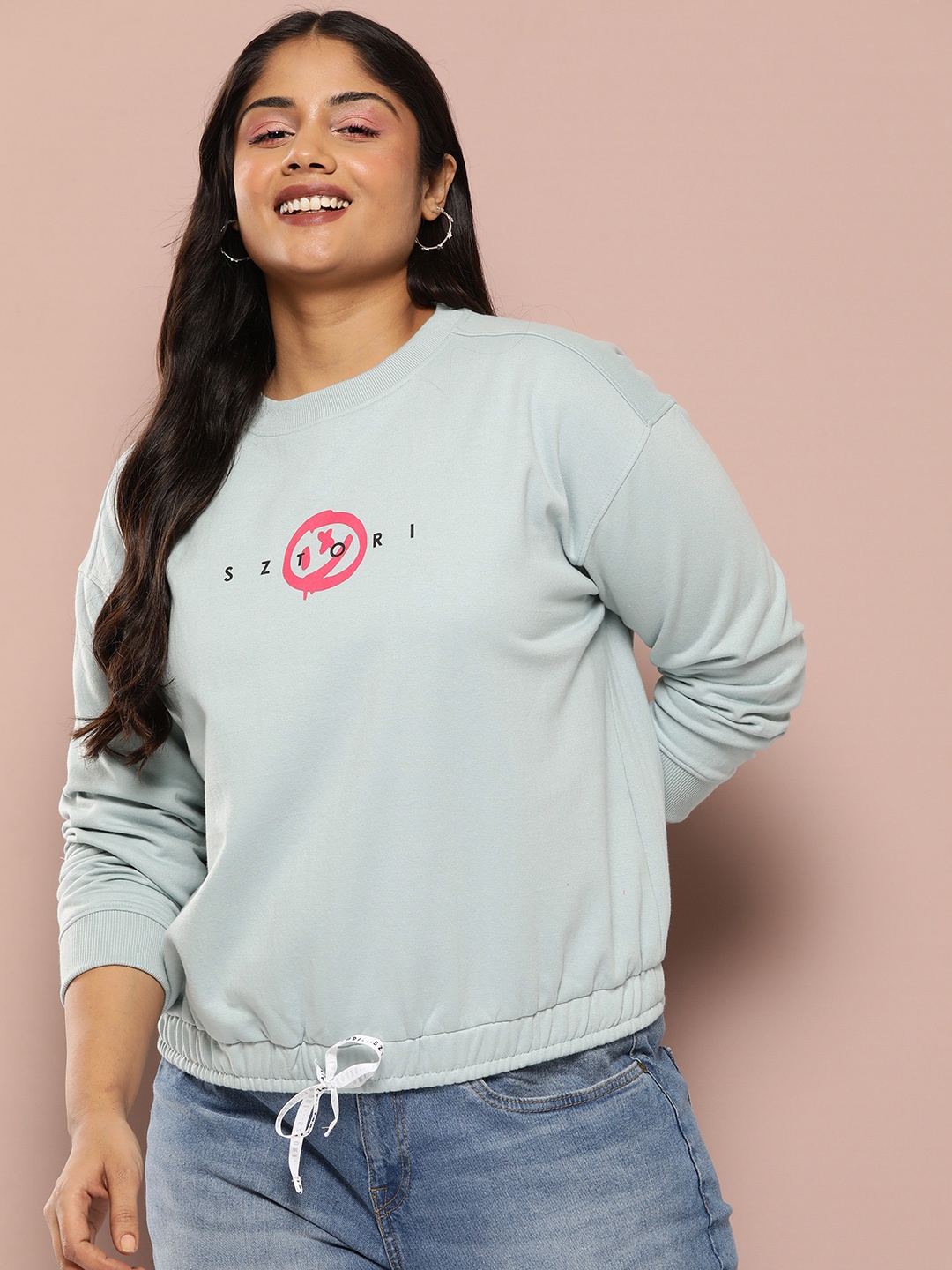 

Sztori Plus Size Printed Sweatshirt, Blue