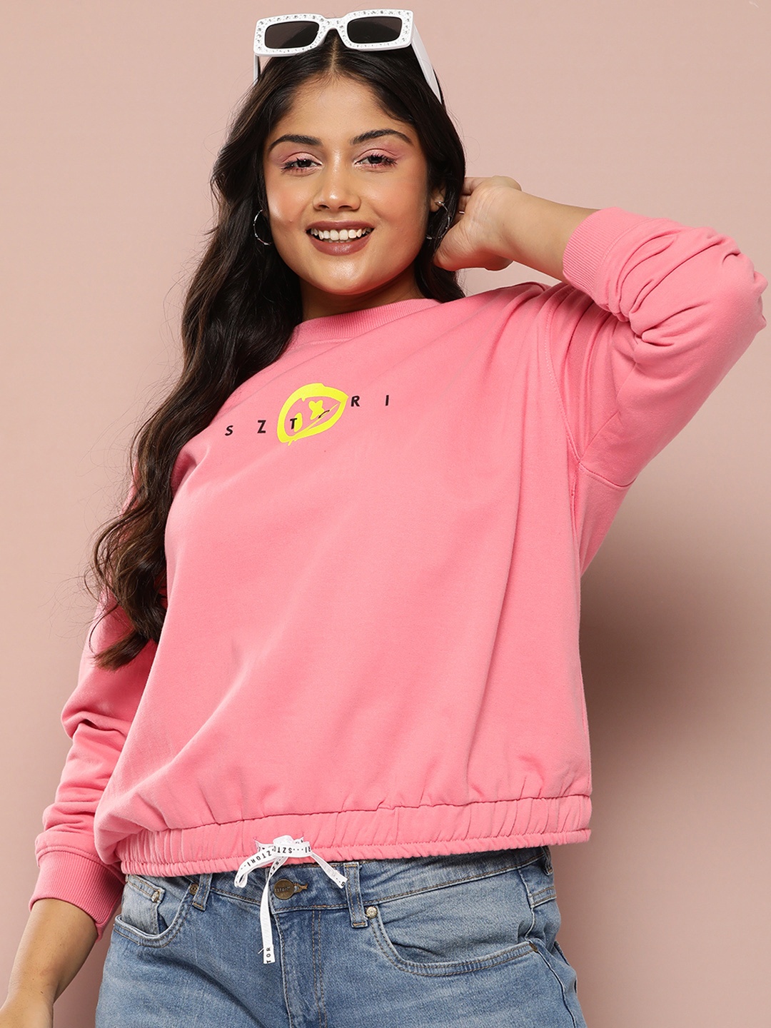 

Sztori Plus Size Printed Sweatshirt, Peach