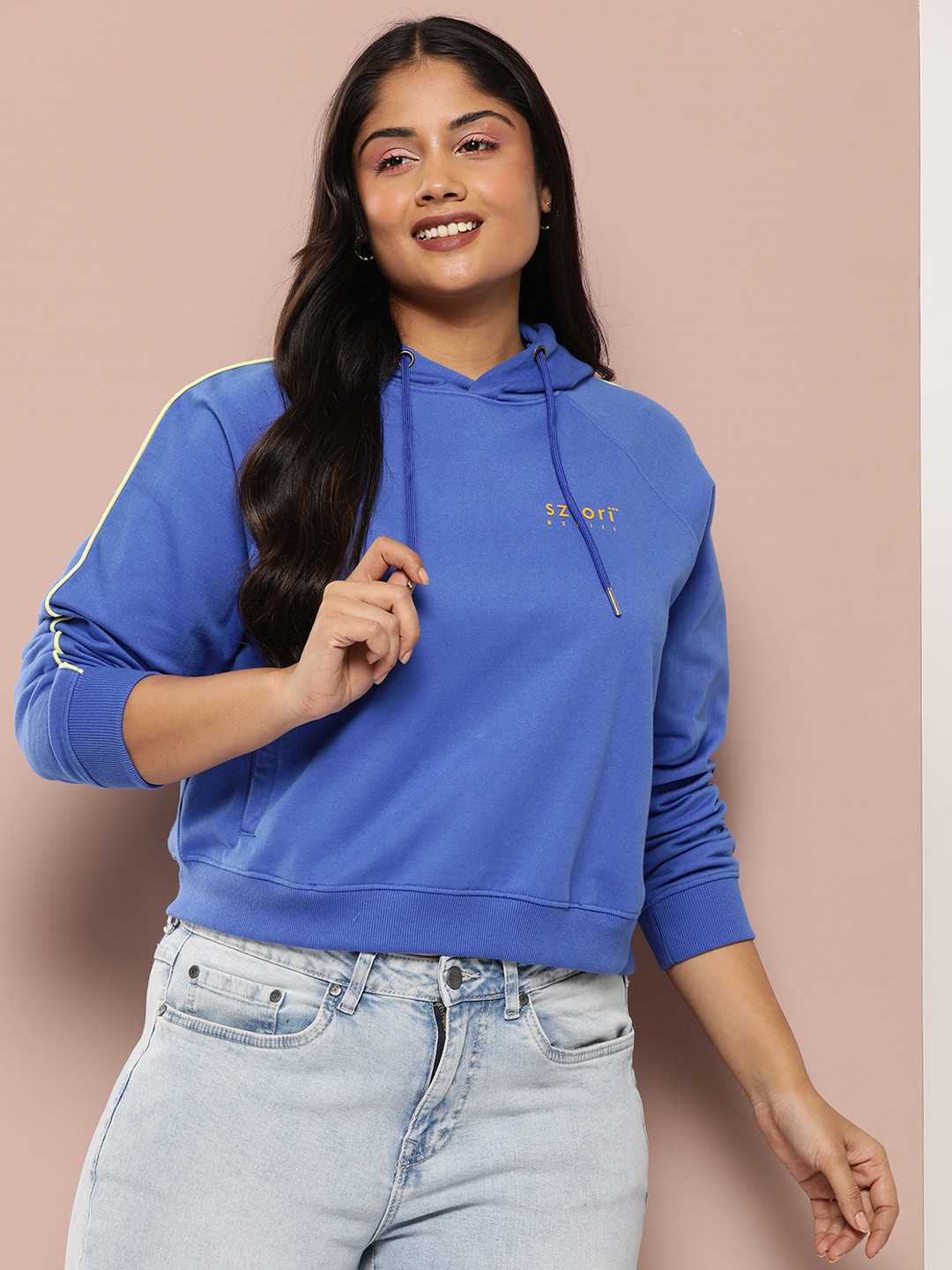 

Sztori Plus Size Cropped Hooded Sweatshirt, Blue