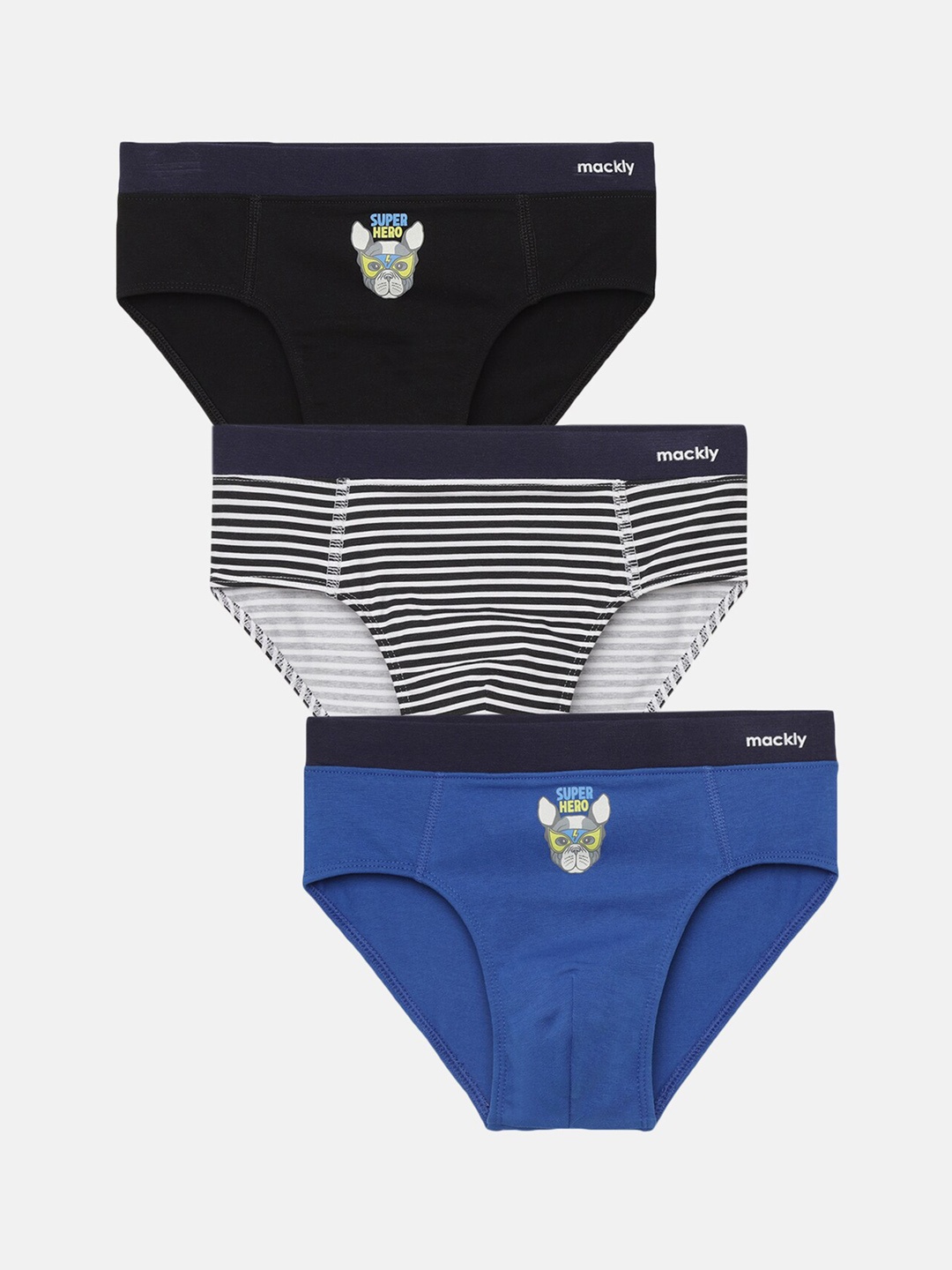 

mackly Boys Pack Of 3 Printed Cotton Basic Briefs, Black