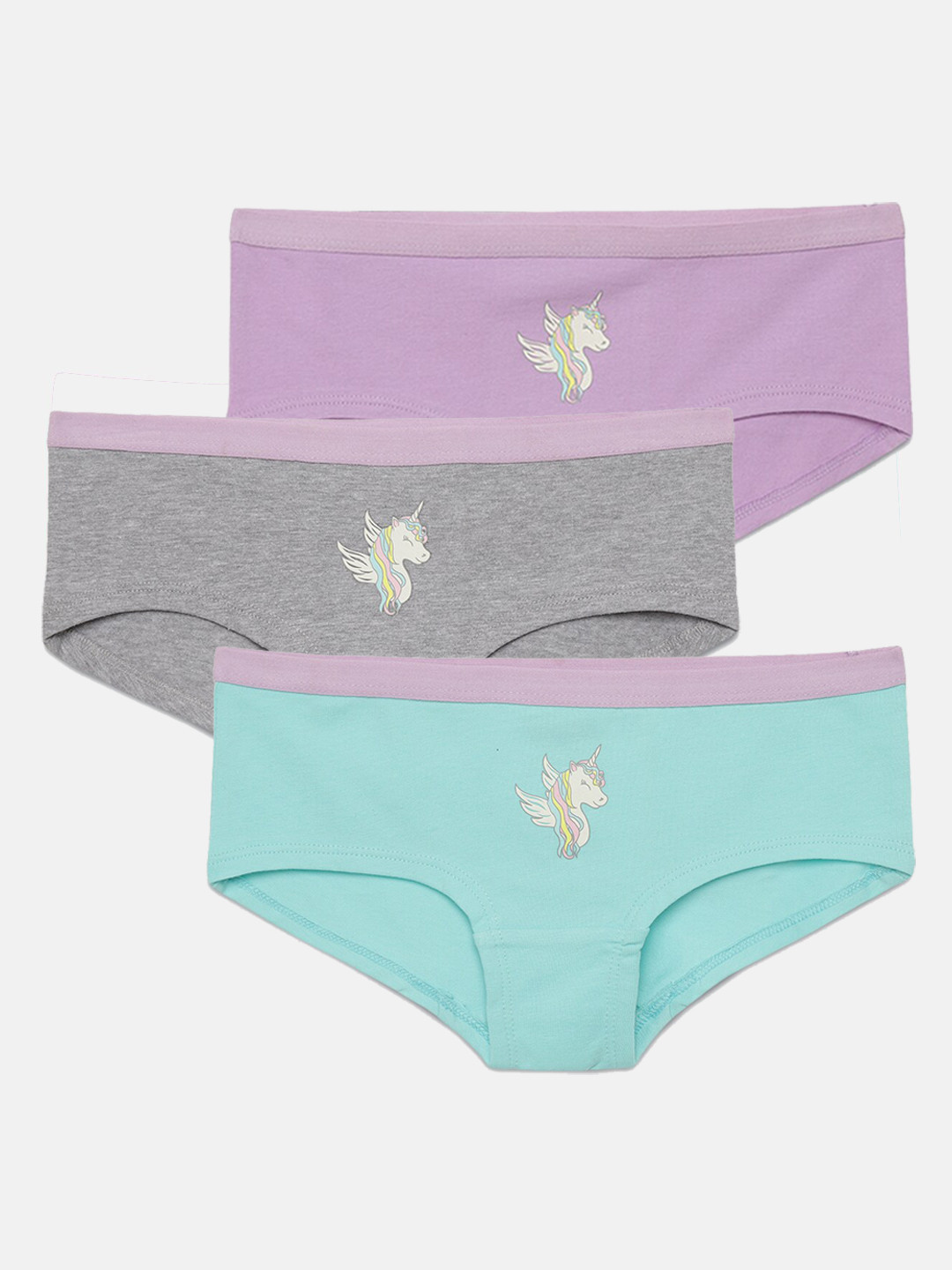 

mackly Girls Pack Of 3 Mid-Rise Printed Cotton Hipster Briefs, Grey melange