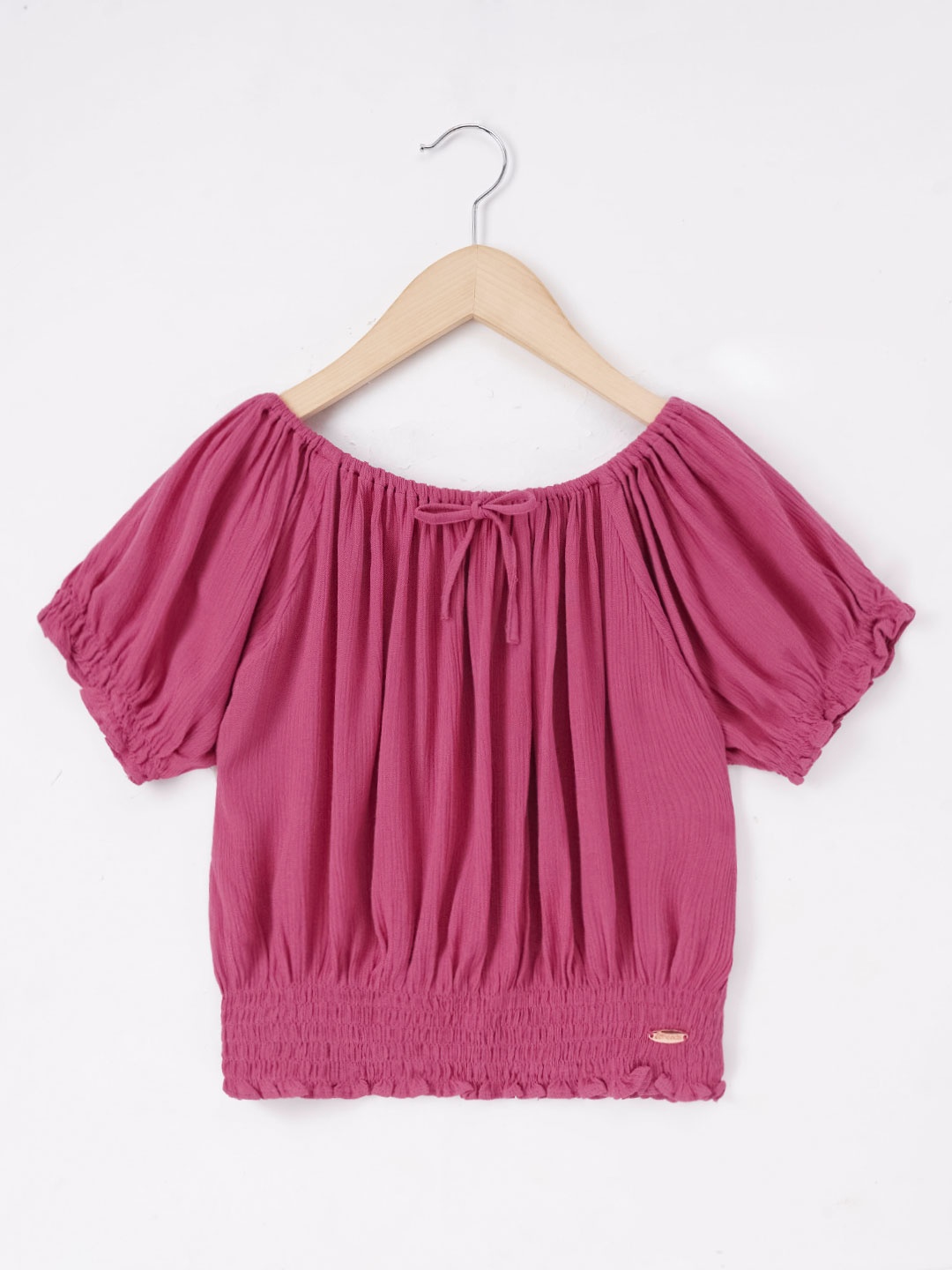 

edheads Girls Off-Shoulder Smocking Cotton Bardot Top, Pink