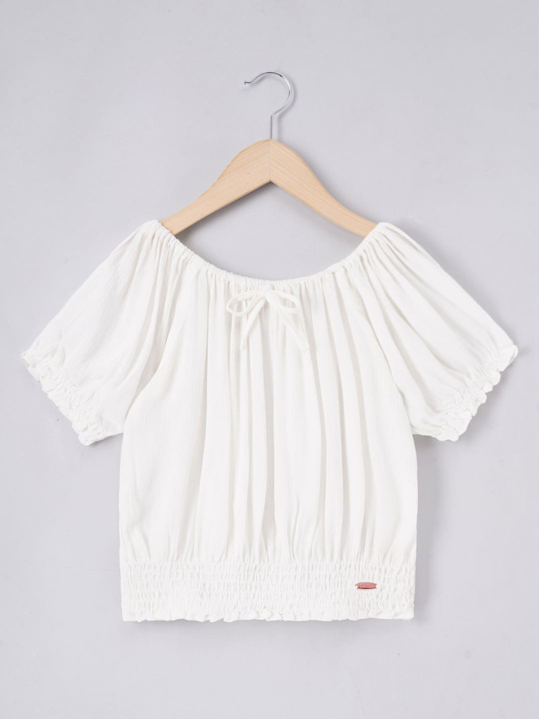 

edheads Girls Off-Shoulder Smocking Cotton Bardot Top, White