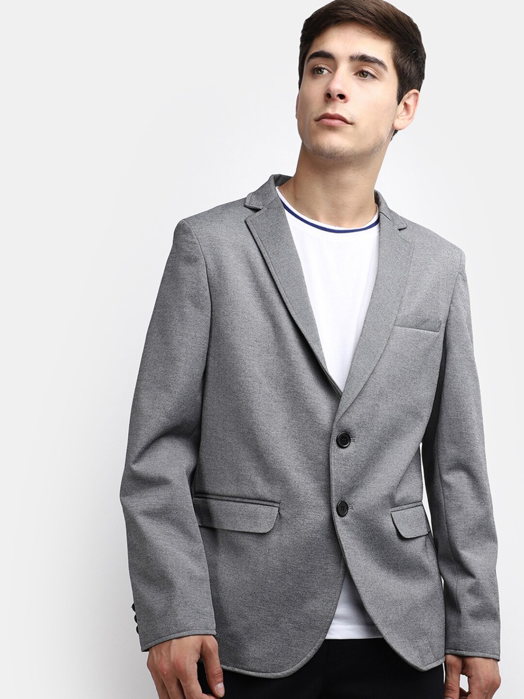 

V-Mart Single-Breasted Casual Blazer, Grey
