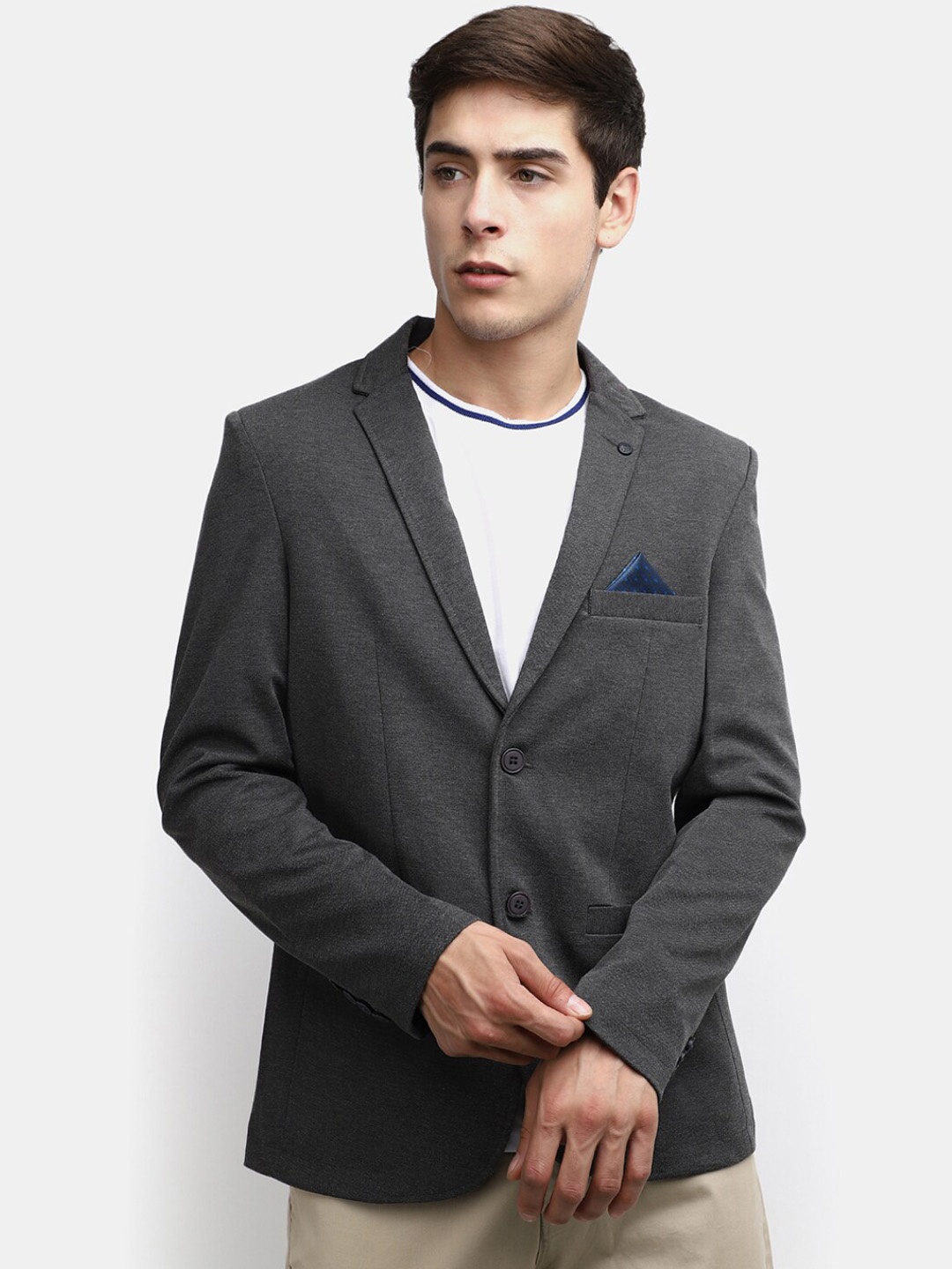 

V-Mart Men Single-Breasted Casual Blazer, Grey