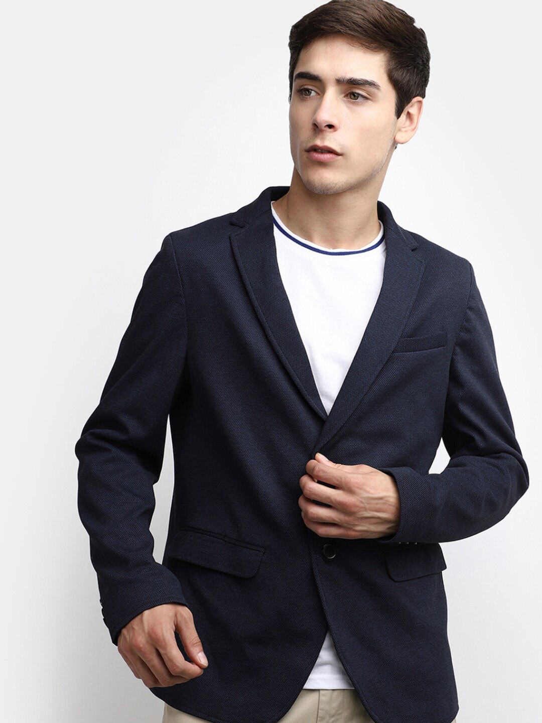 

V-Mart Single-Breasted Notched Lapel Casual Blazer, Blue