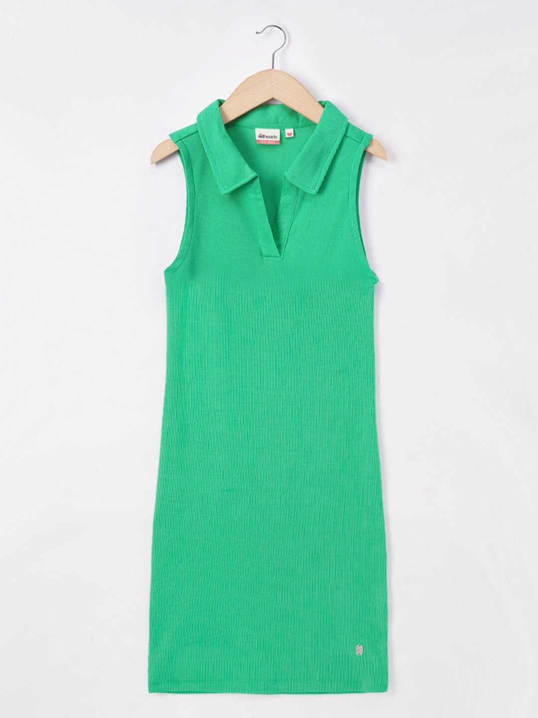 

edheads Girls Shirt Collar Cotton A-Line Dress, Green