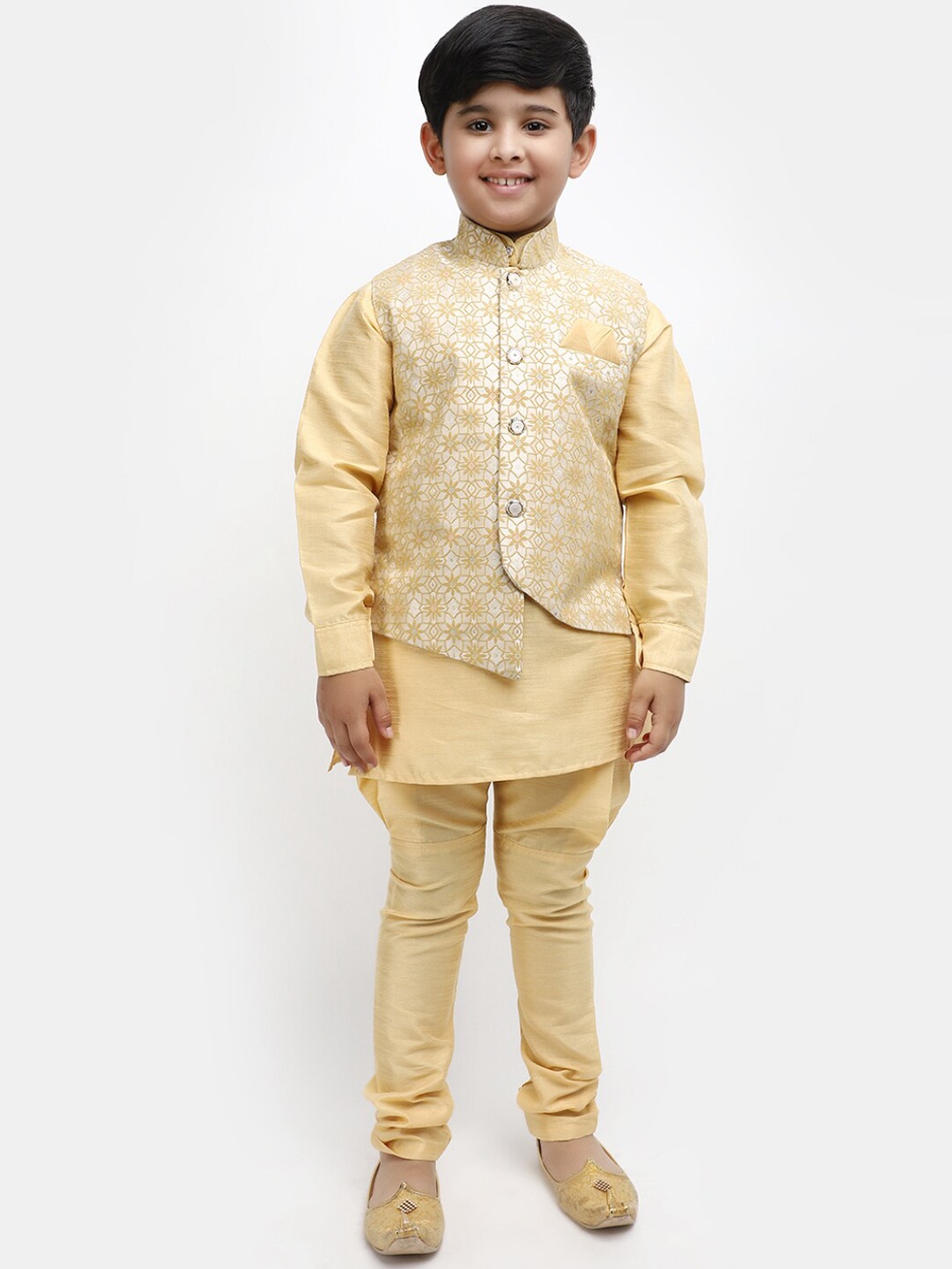 

V-Mart Boys Woven Design Cotton Sherwani Set, Beige