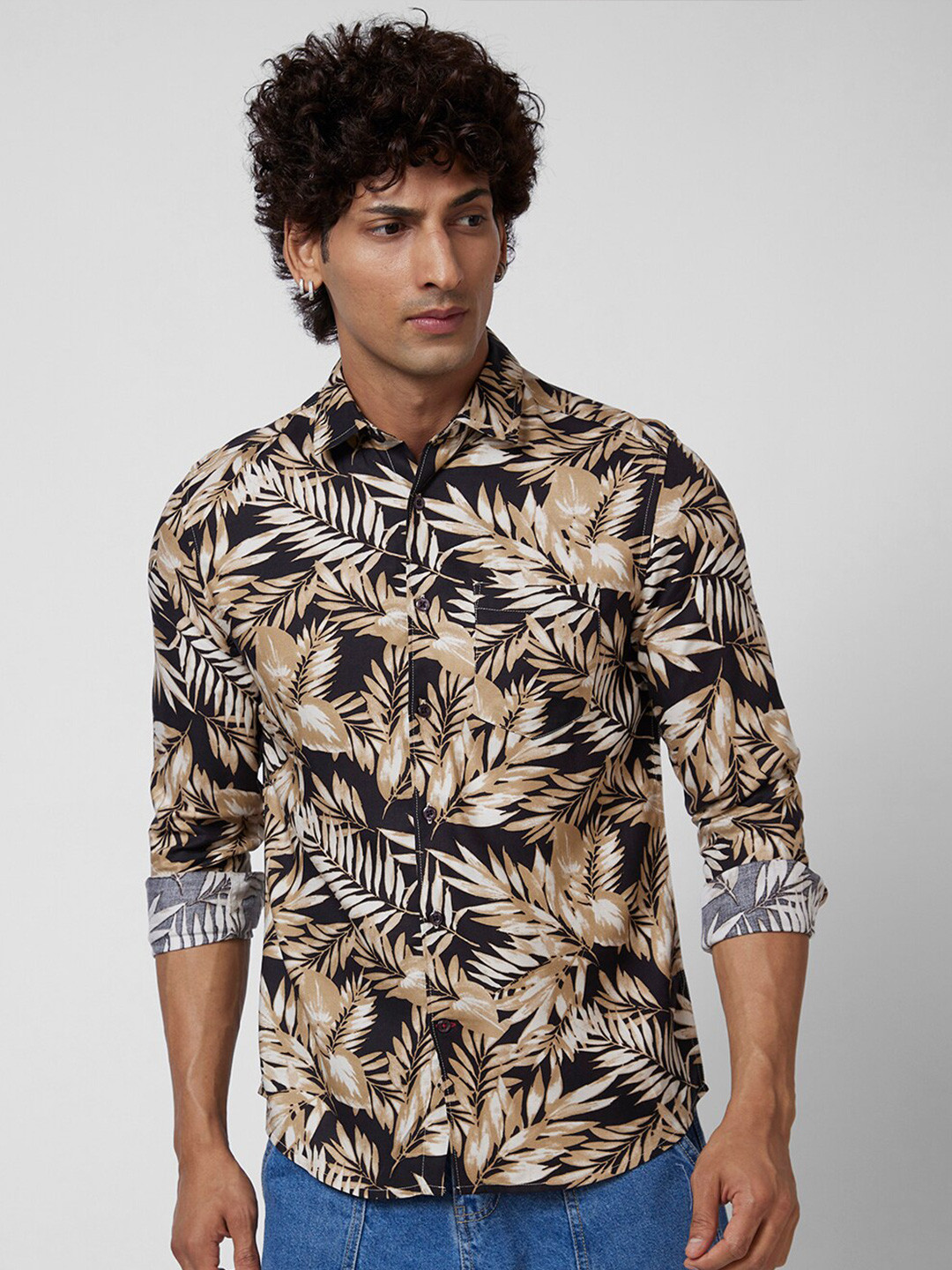 

VASTRADO Tropical Printed Casual Shirt, Brown
